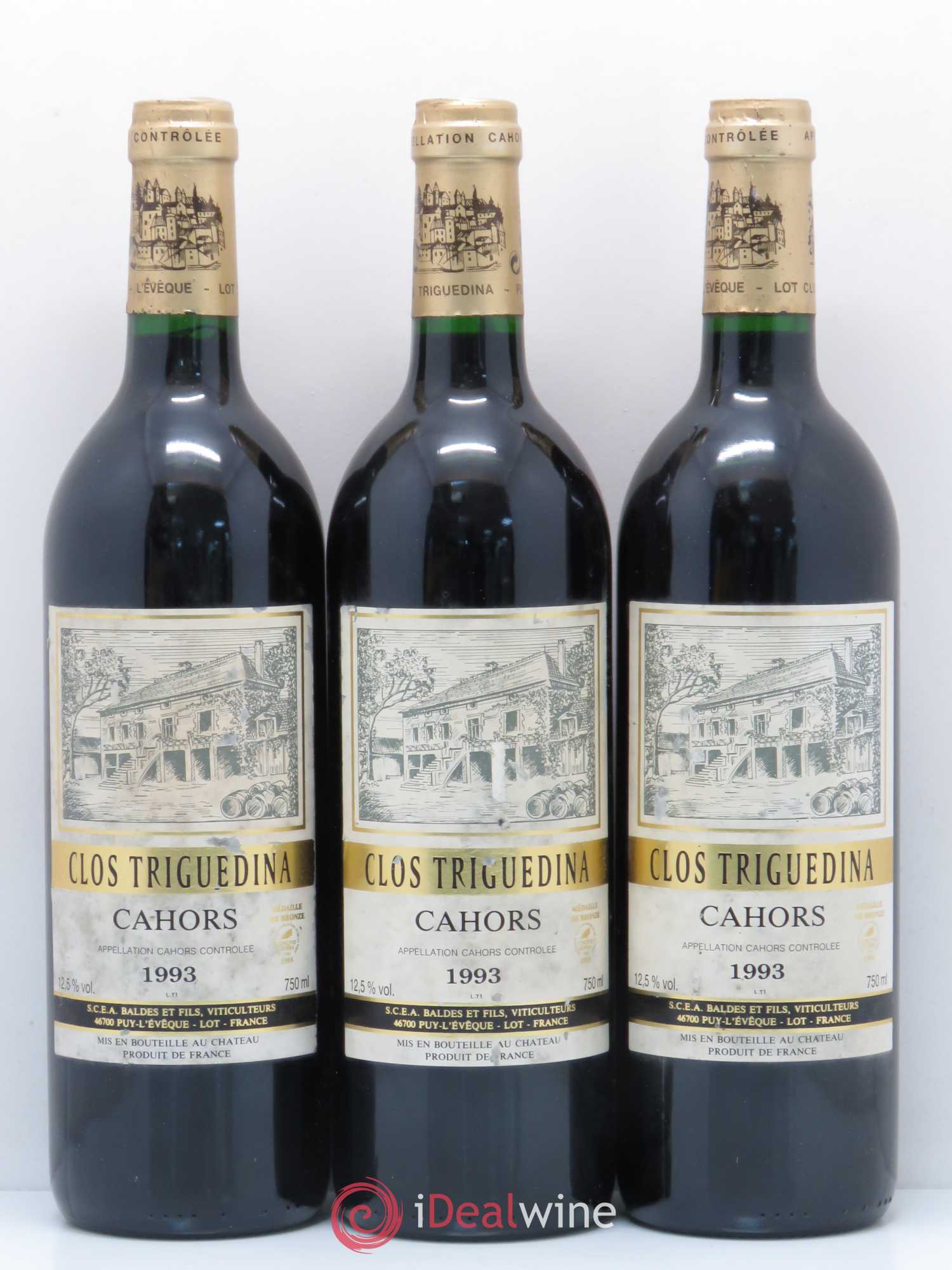 Cahors Clos Triguedina Jean-Luc Baldès 1993 - Lot de 3 bouteilles - 0
