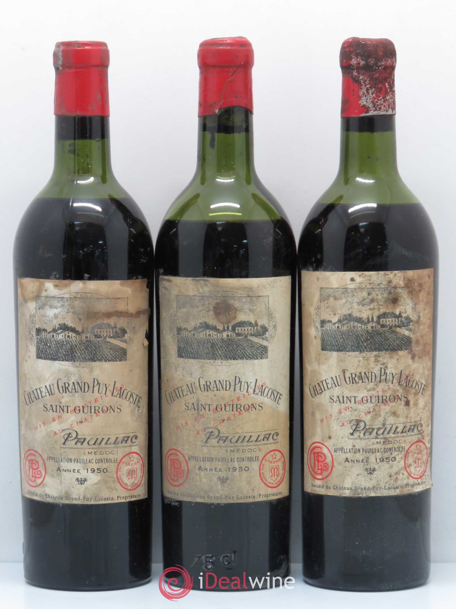 Château Grand Puy Lacoste 5ème Grand Cru Classé 1950 - Lot de 3 bouteilles - 0