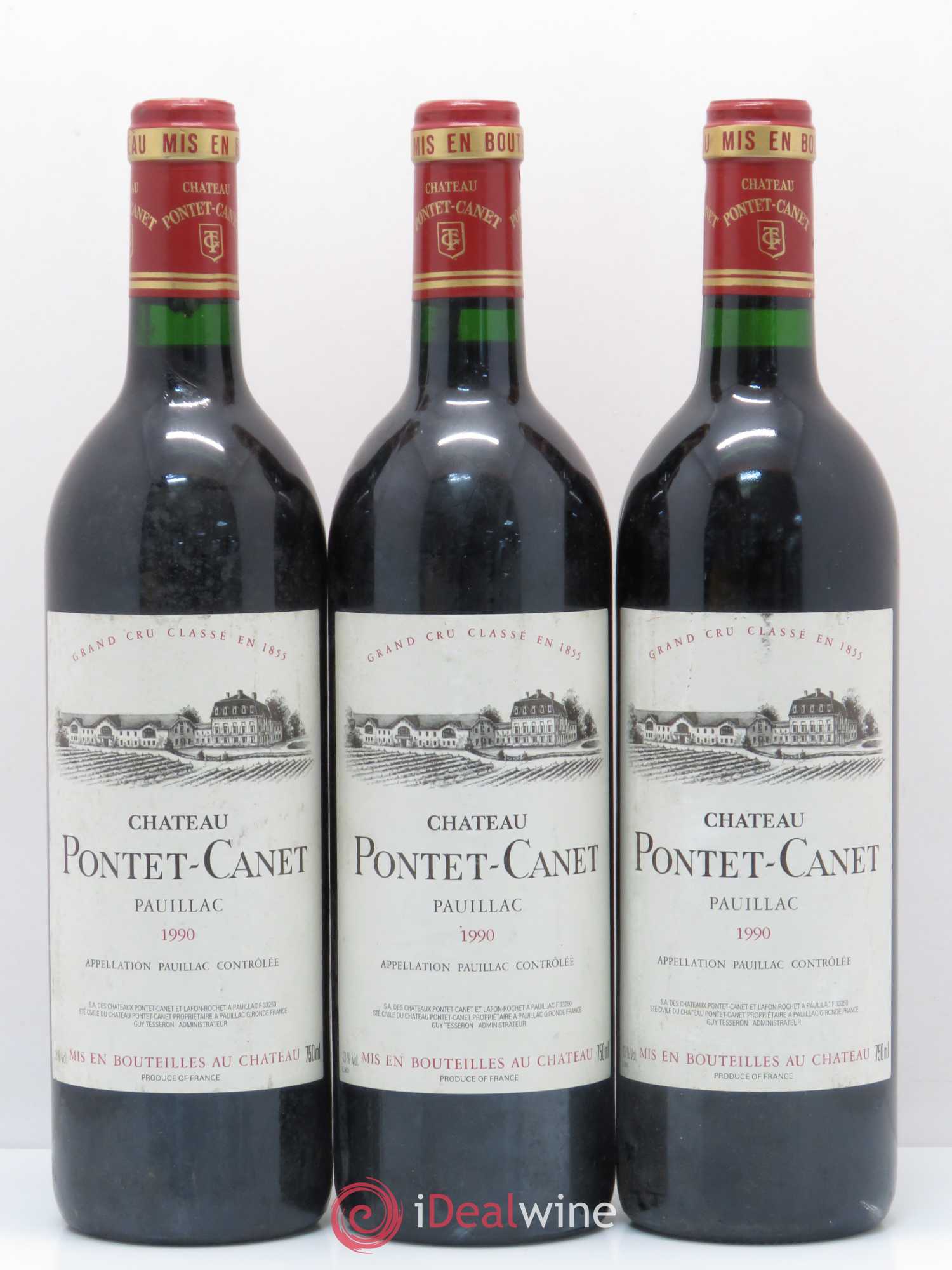 Château Pontet Canet 5ème Grand Cru Classé 1990 - Lot de 3 bouteilles - 0