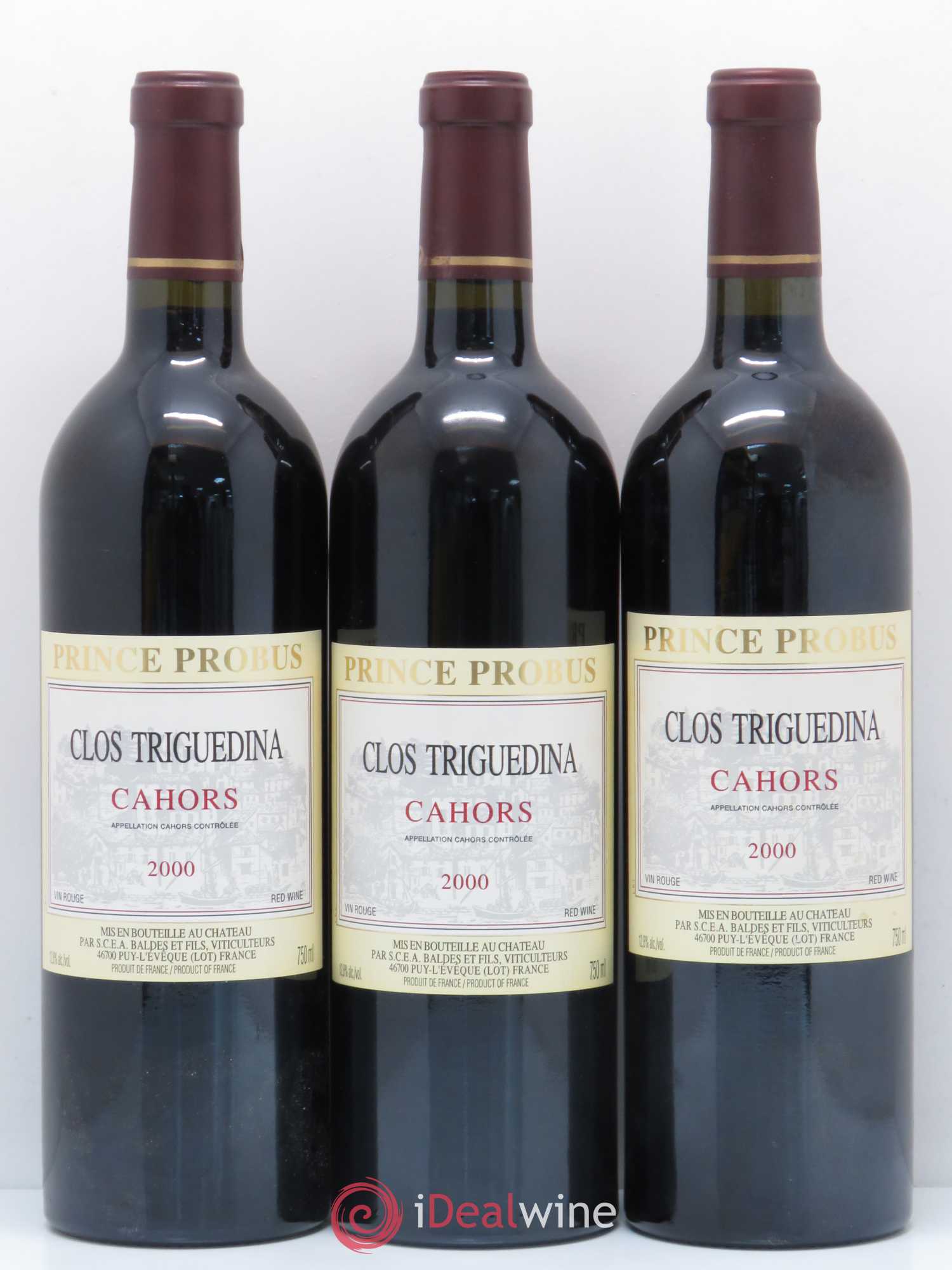 Cahors Clos Triguedina Probus Jean-Luc Baldès 2000 - Lot de 3 bouteilles - 0