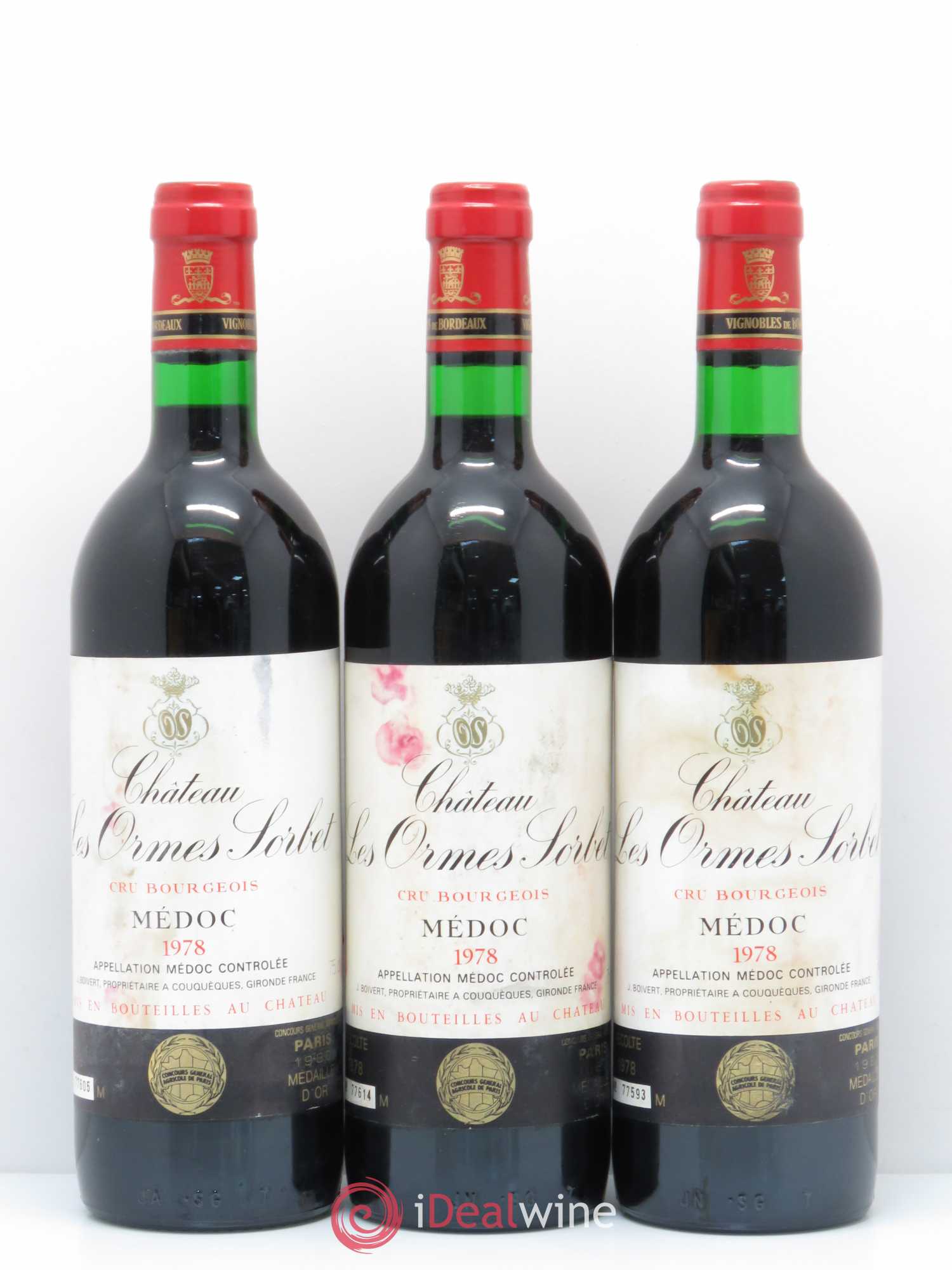 Château les Ormes Sorbet Cru Bourgeois 1978 - Lot de 3 bouteilles - 0
