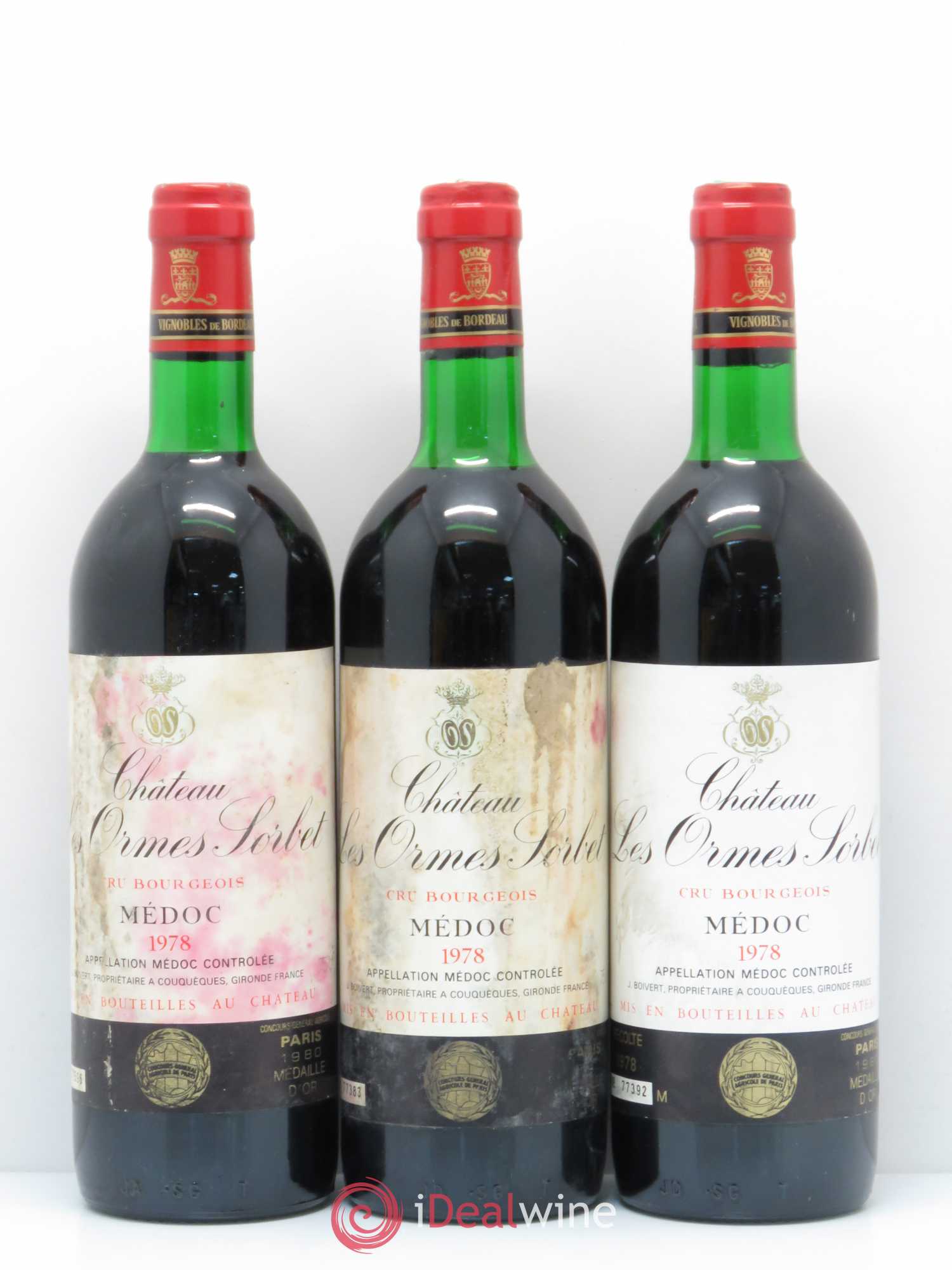 Château les Ormes Sorbet Cru Bourgeois 1978 - Lot de 3 bouteilles - 0