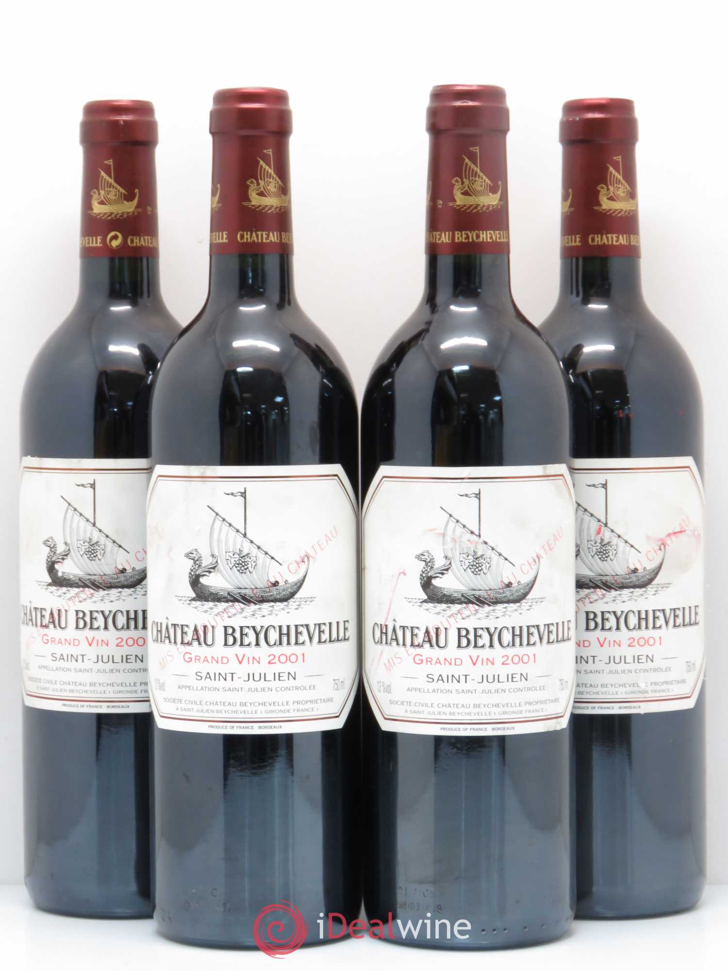 Château Beychevelle 4ème Grand Cru Classé 2001 - Lot de 4 bouteilles - 0