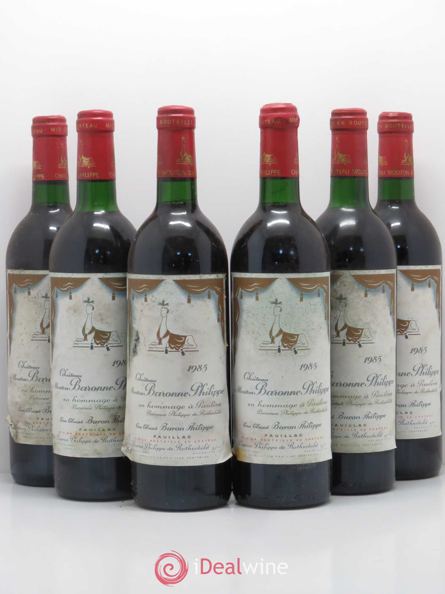 Château d' Armailhac - Mouton Baron(ne) Philippe 5ème Grand Cru Classé 1985 - Lot de 6 bouteilles - 0