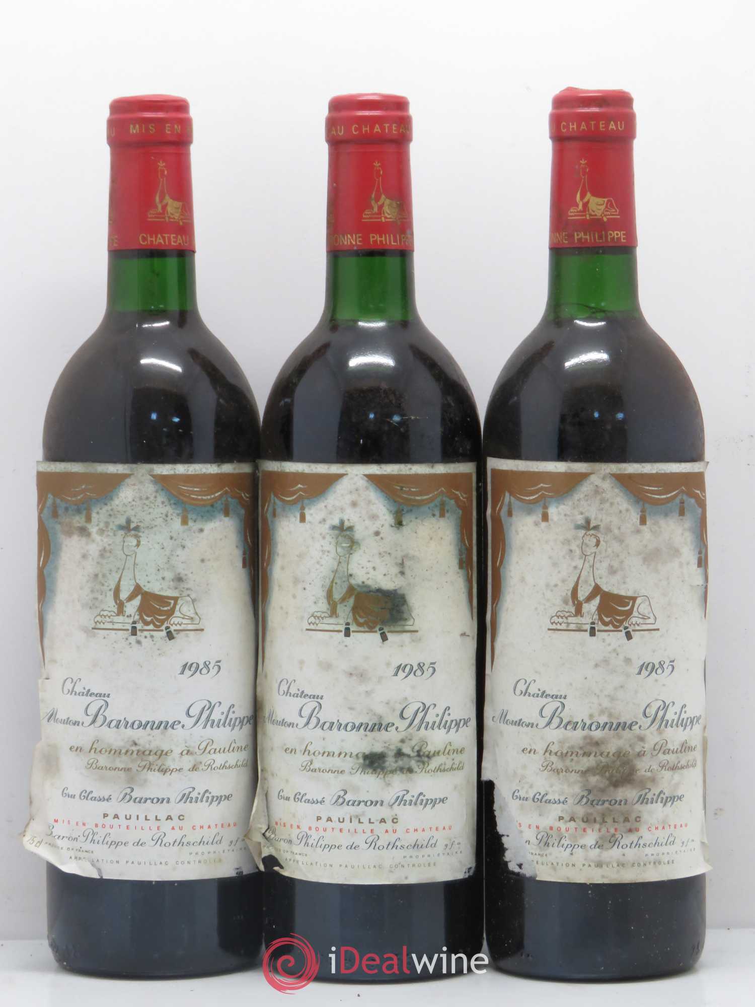 Château d' Armailhac - Mouton Baron(ne) Philippe 5ème Grand Cru Classé 1985 - Lot de 3 bouteilles - 0