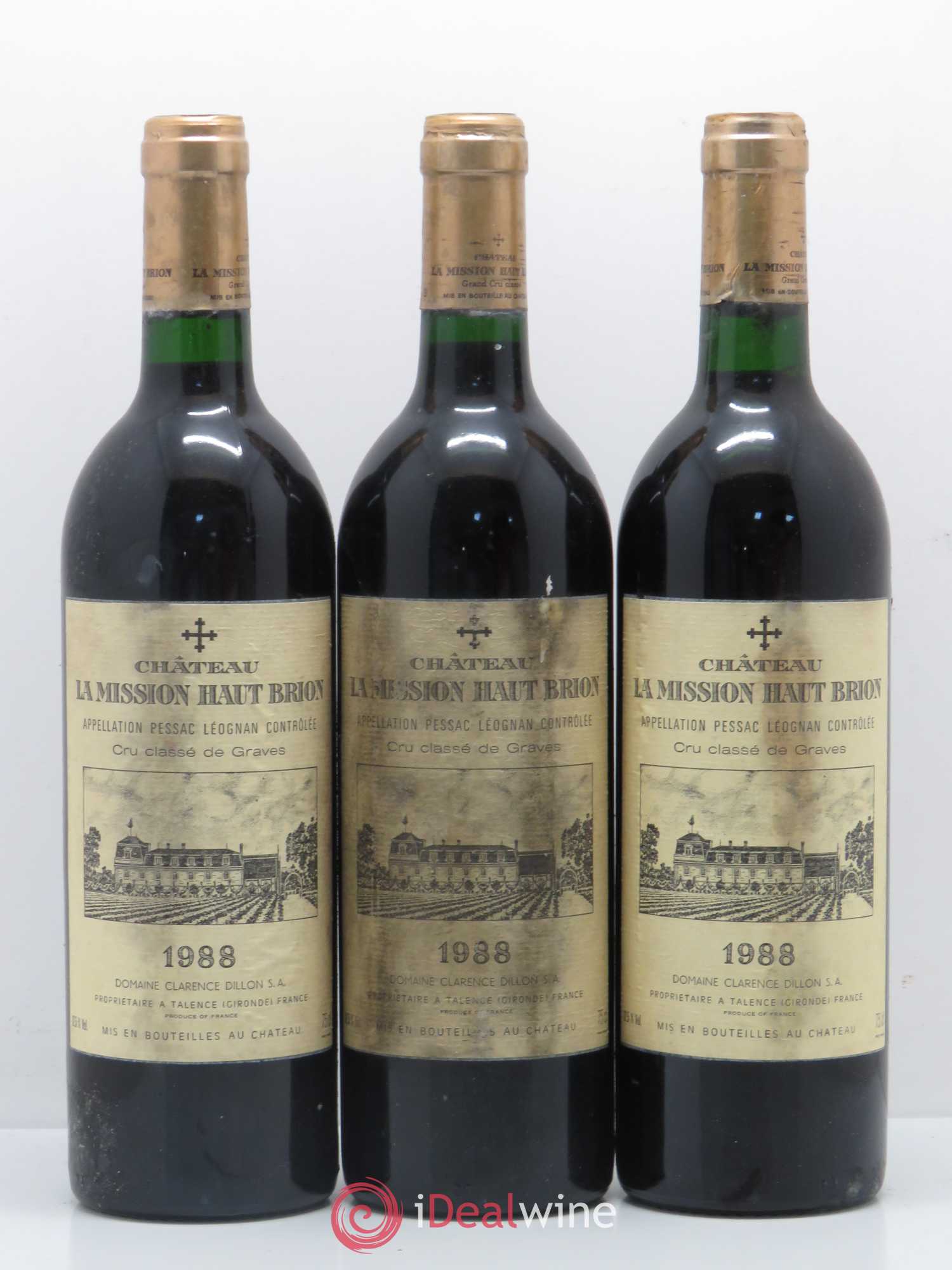 Château la Mission Haut-Brion Cru Classé de Graves 1988 - Lot de 3 bouteilles - 0