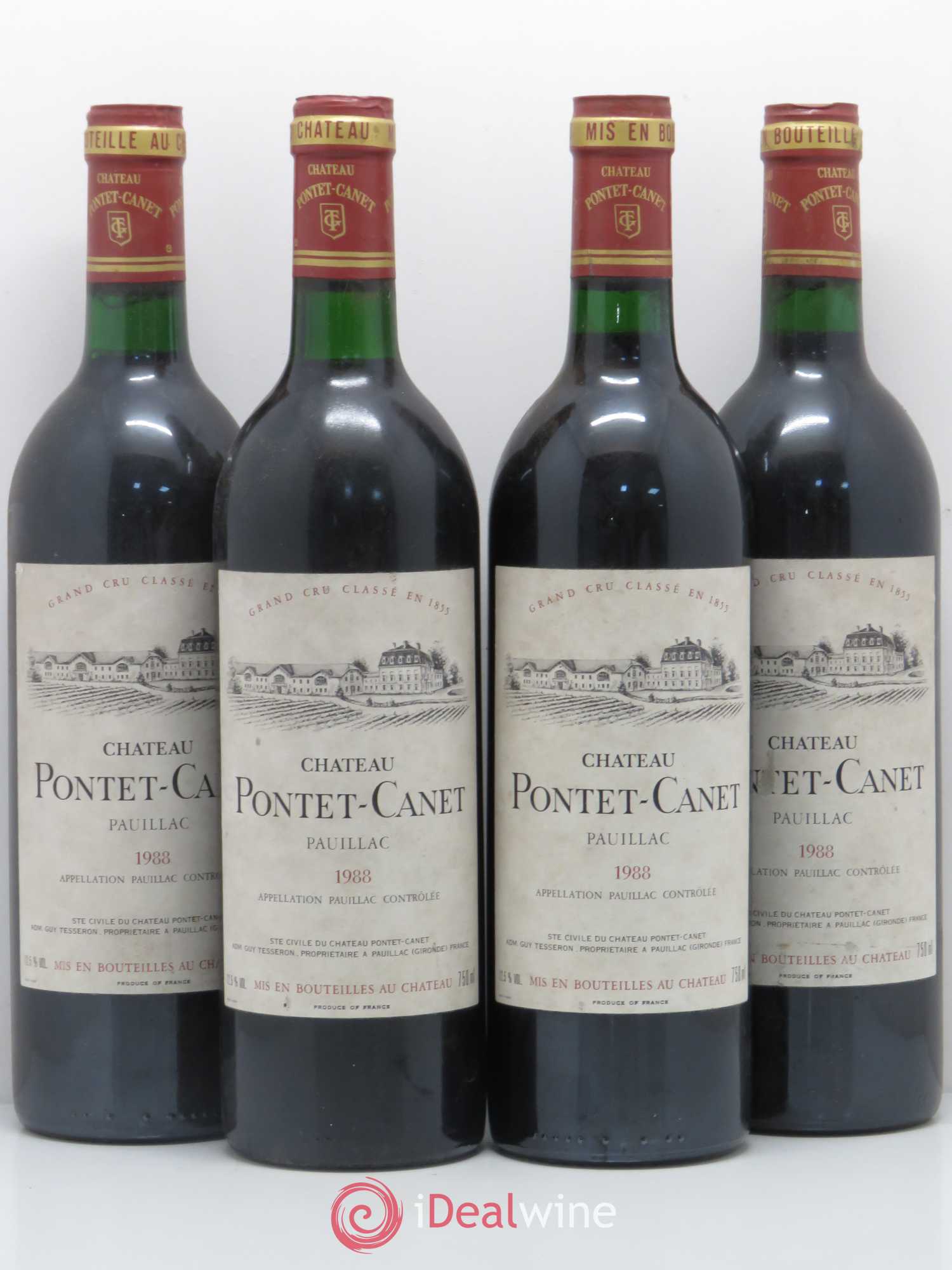 Château Pontet Canet 5ème Grand Cru Classé 1988 - Lot de 4 bouteilles - 0