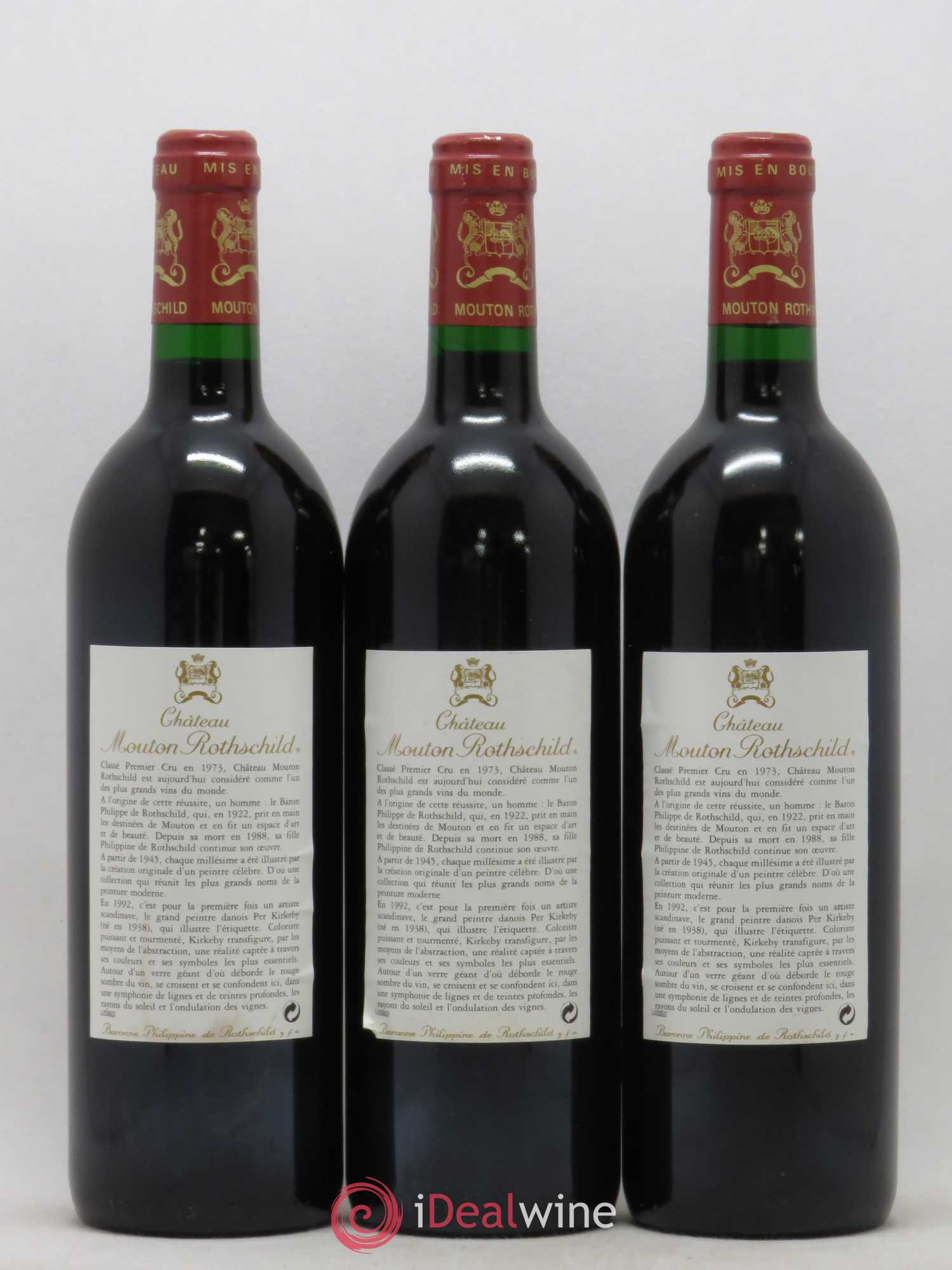 Château Mouton Rothschild 1er Grand Cru Classé 1992 - Lot de 3 bouteilles - 1