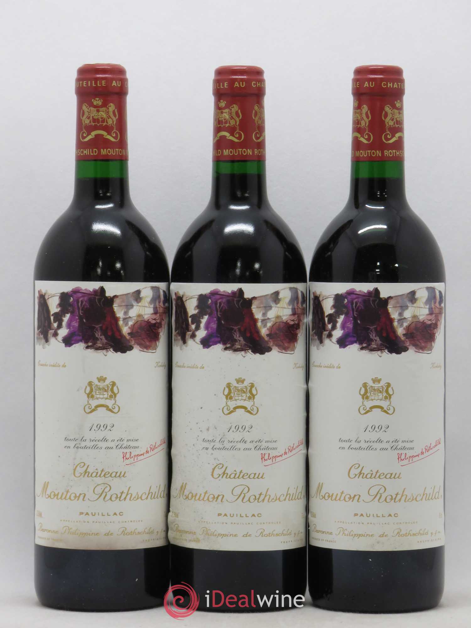 Château Mouton Rothschild 1er Grand Cru Classé 1992 - Lot de 3 bouteilles - 0