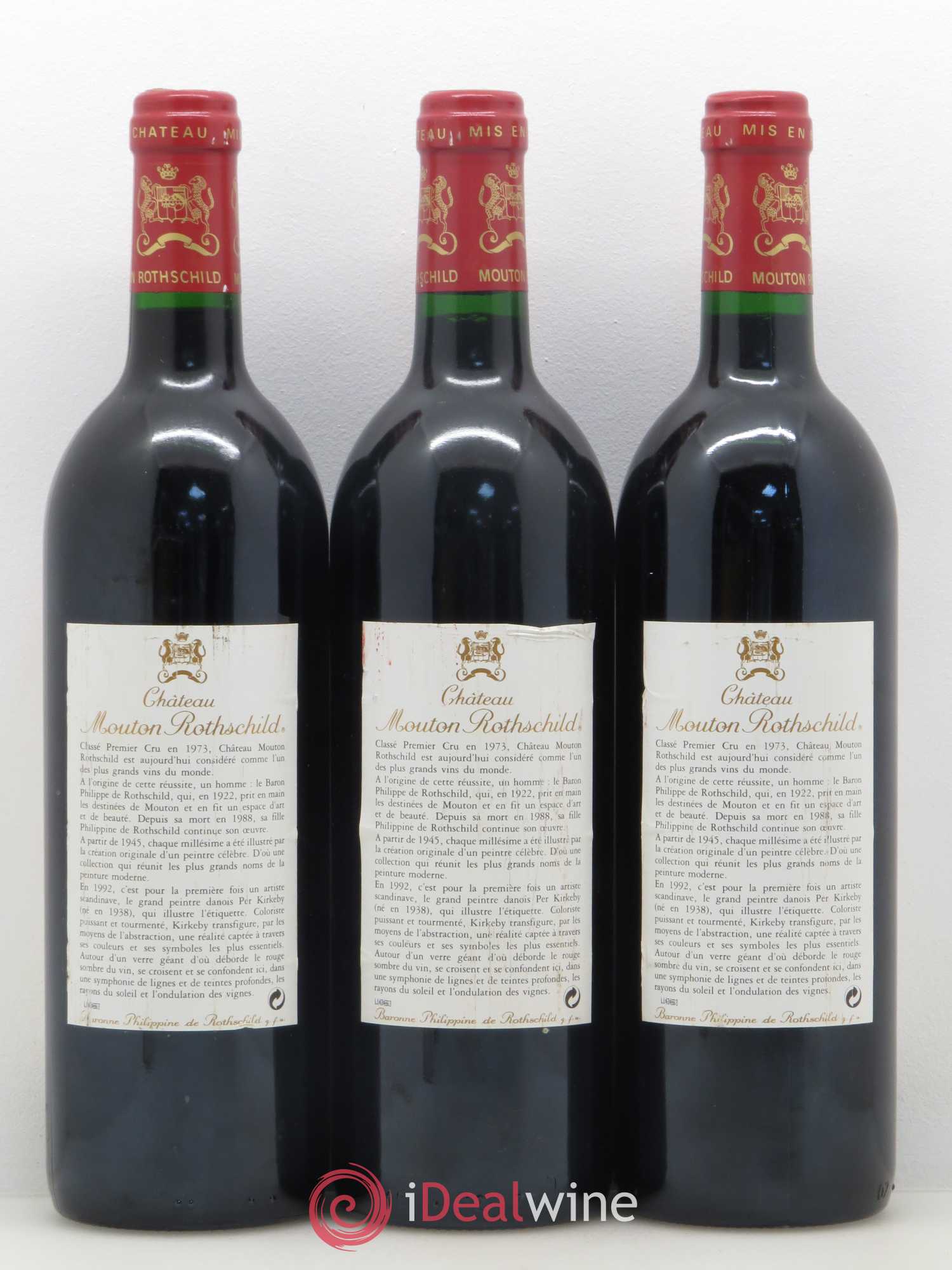 Château Mouton Rothschild 1er Grand Cru Classé 1992 - Lot de 3 bouteilles - 1