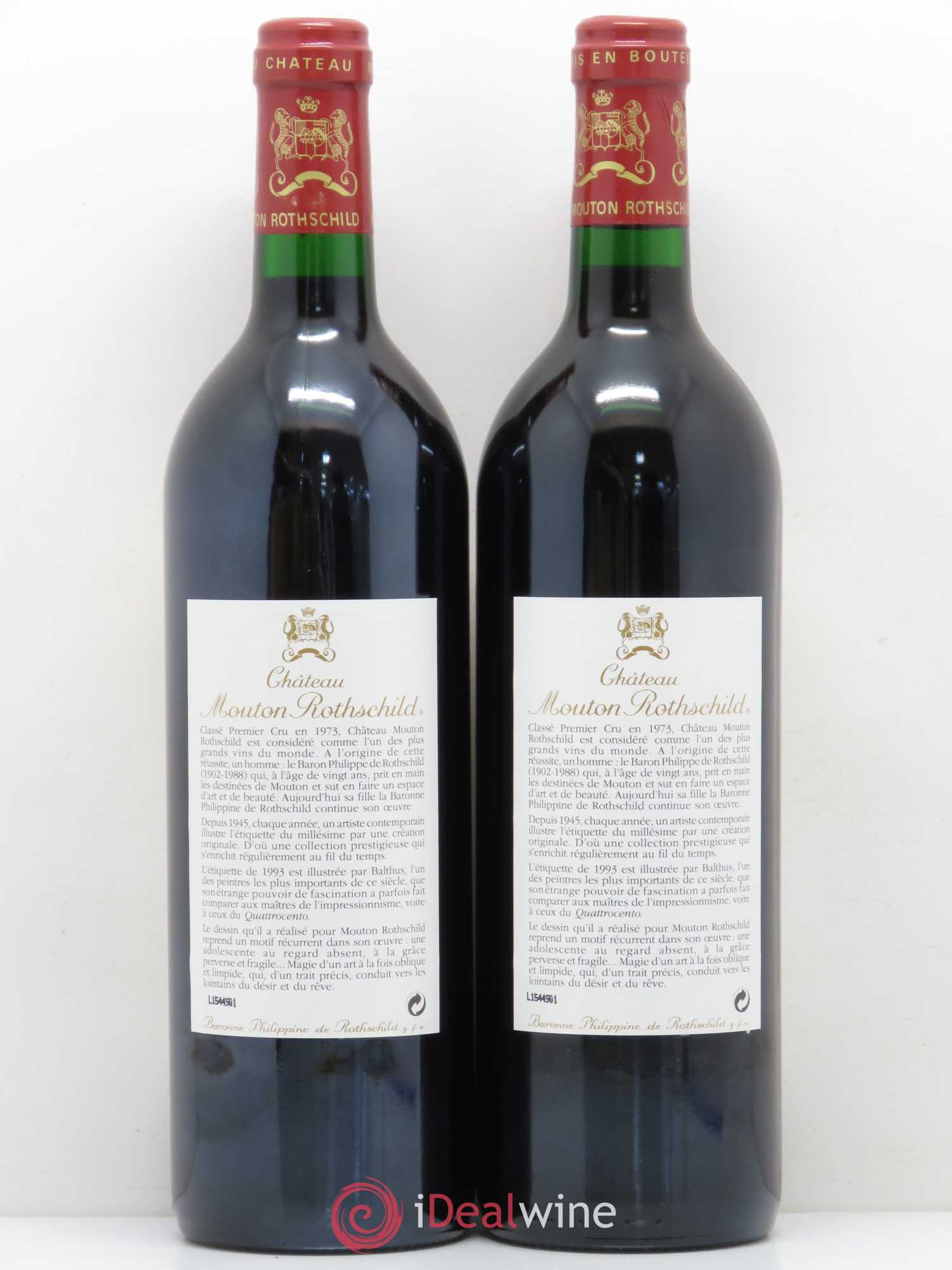 Château Mouton Rothschild 1er Grand Cru Classé 1993 - Lot de 2 bouteilles - 1