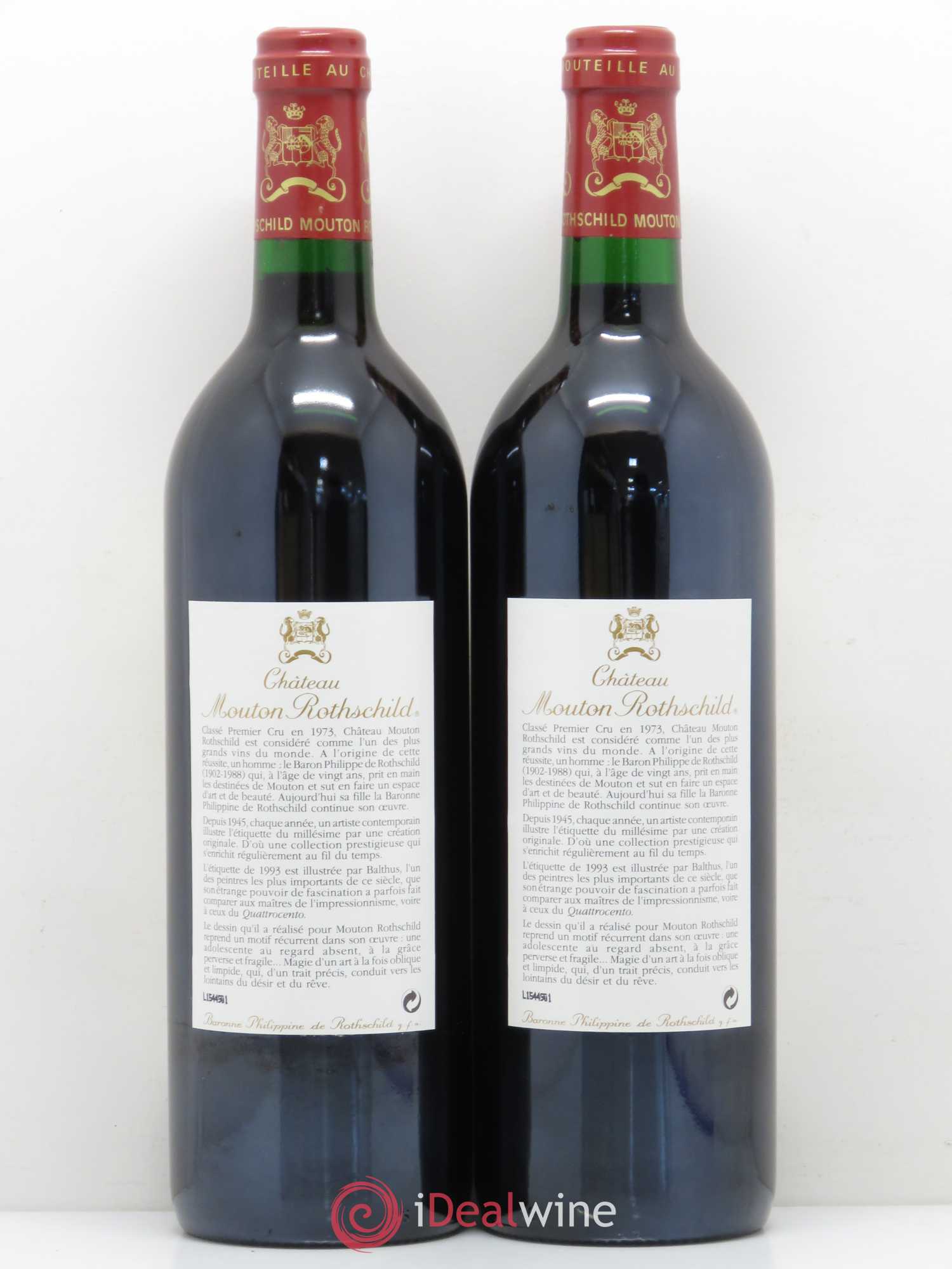 Château Mouton Rothschild 1er Grand Cru Classé 1993 - Lot de 2 bouteilles - 1