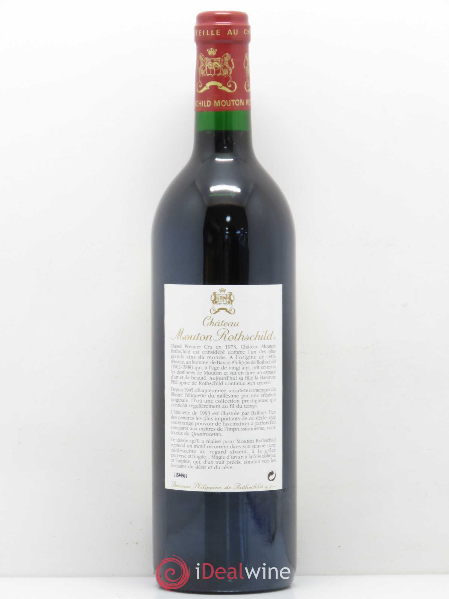Château Mouton Rothschild 1er Grand Cru Classé 1993 - Lot de 1 bouteille - 1