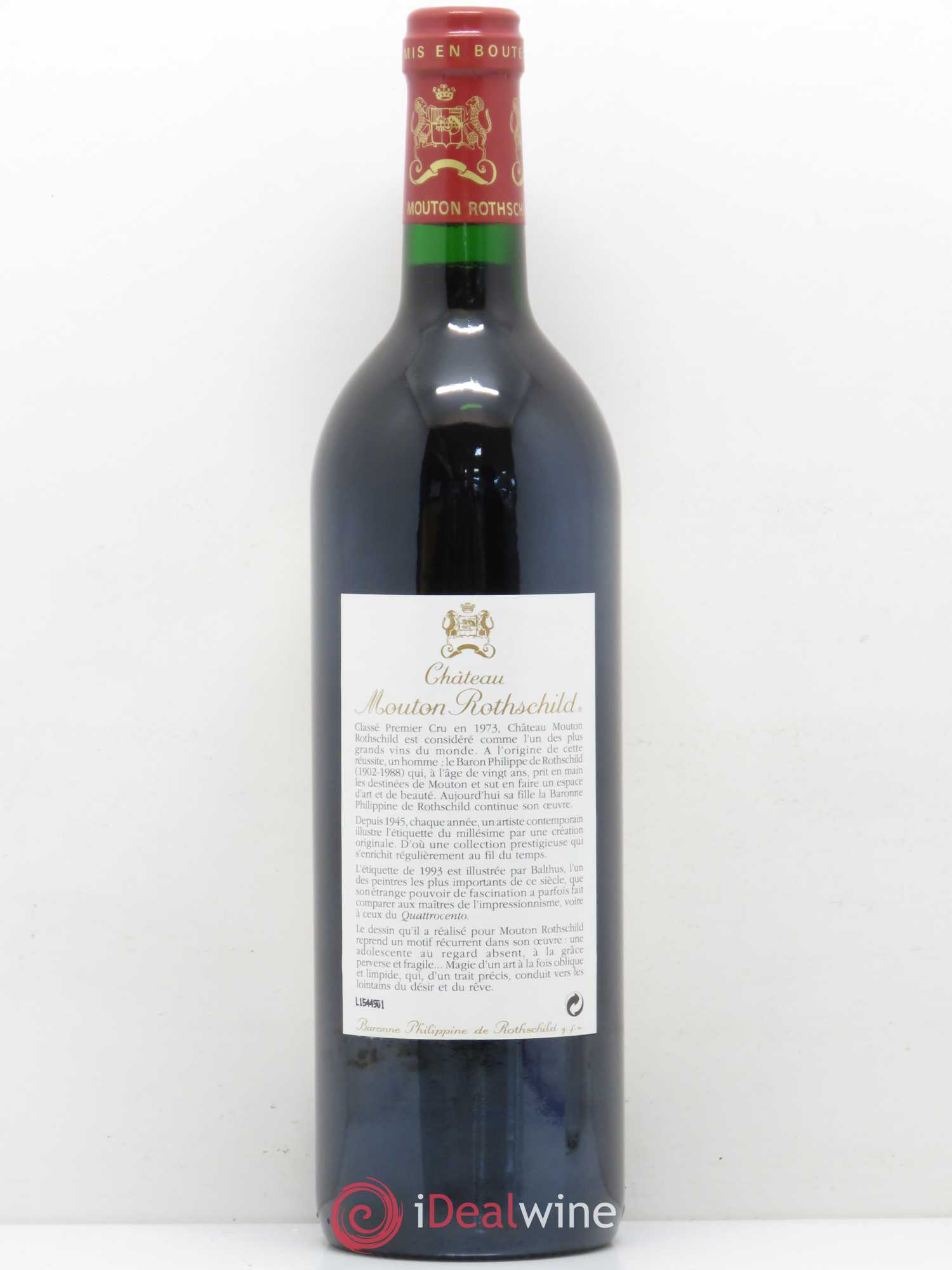 Château Mouton Rothschild 1er Grand Cru Classé 1993 - Lot de 1 bouteille - 1