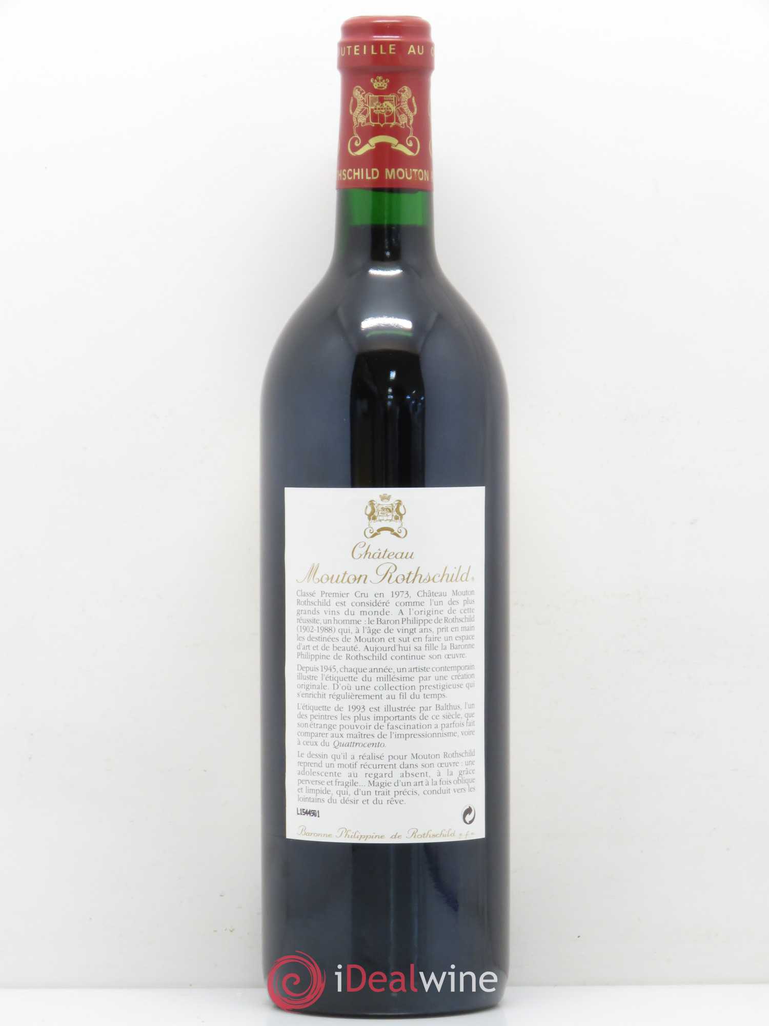 Château Mouton Rothschild 1er Grand Cru Classé 1993 - Lot de 1 bouteille - 1