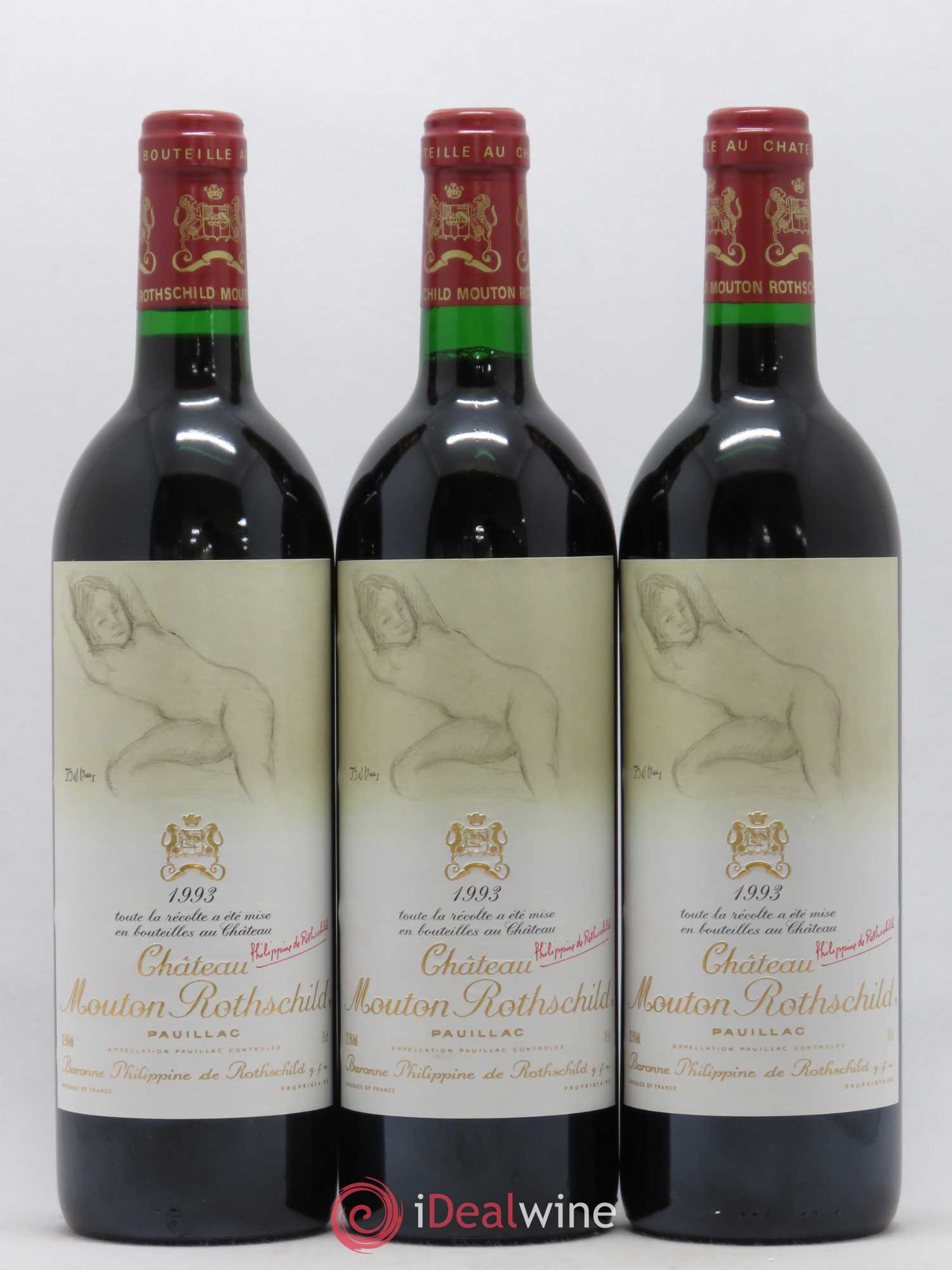 Château Mouton Rothschild 1er Grand Cru Classé 1993 - Lot de 3 bouteilles - 0