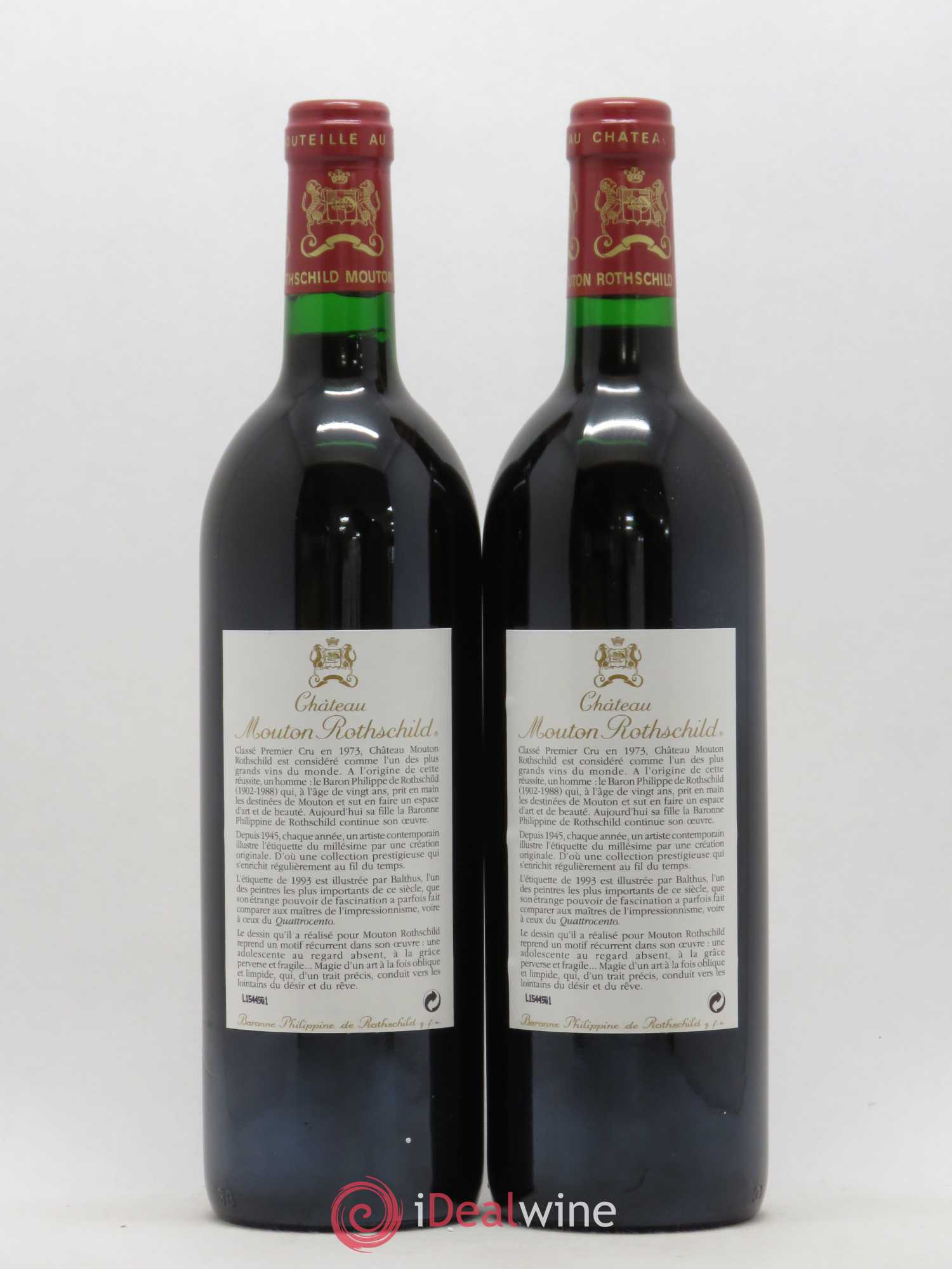Château Mouton Rothschild 1er Grand Cru Classé 1993 - Lot de 2 bouteilles - 1