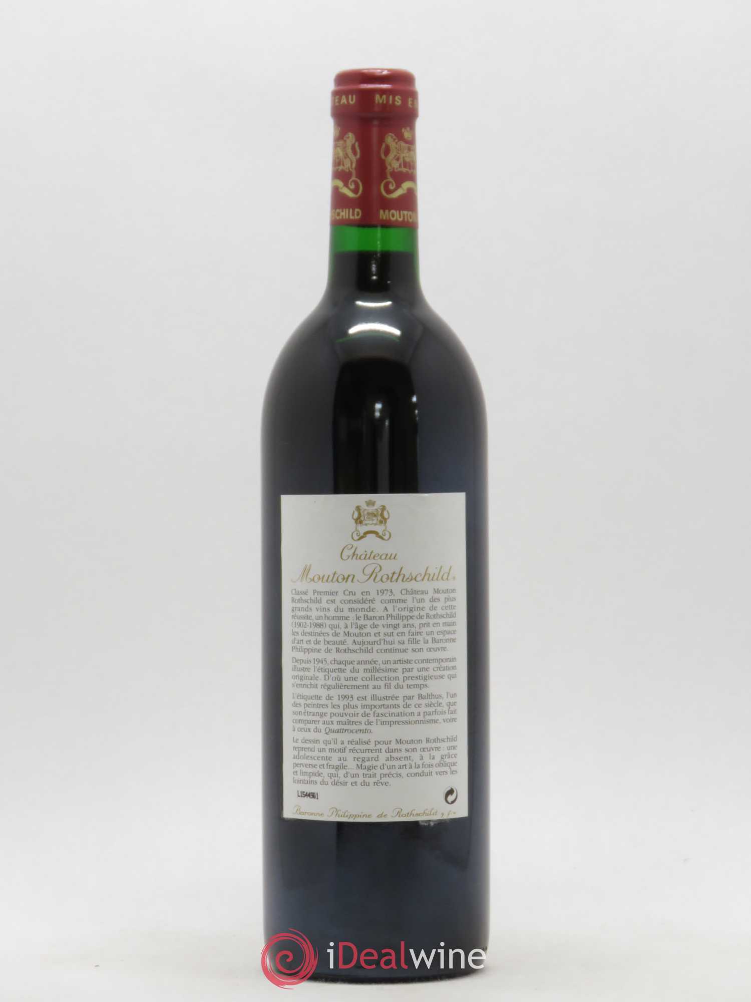 Château Mouton Rothschild 1er Grand Cru Classé 1993 - Lot de 1 bouteille - 1