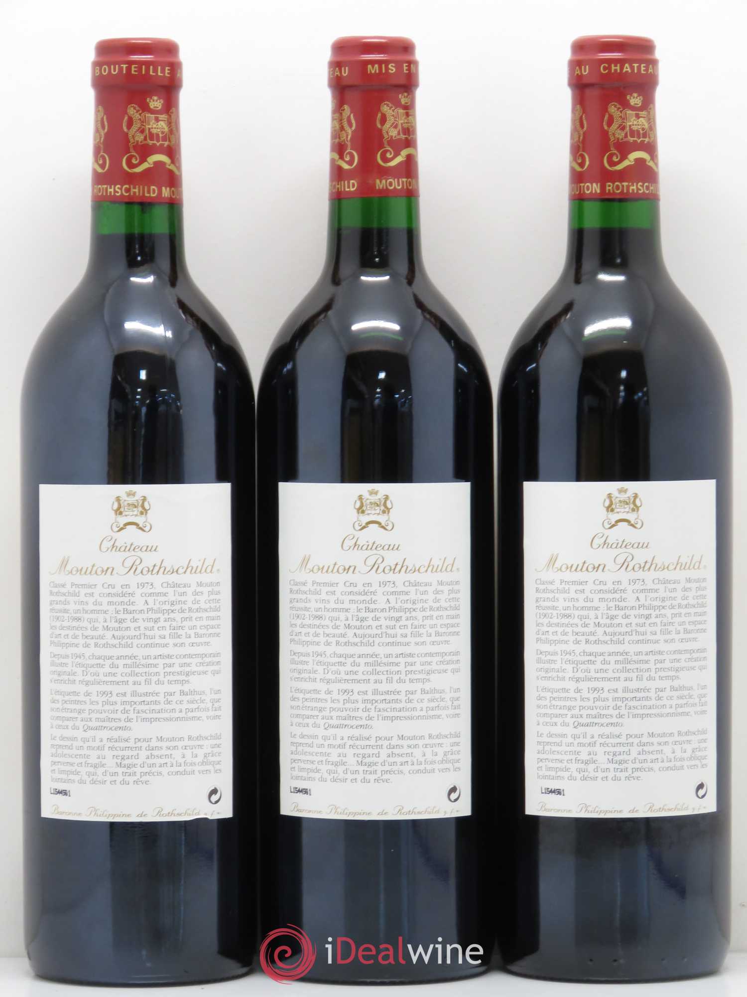 Château Mouton Rothschild 1er Grand Cru Classé 1993 - Lot de 3 bouteilles - 1