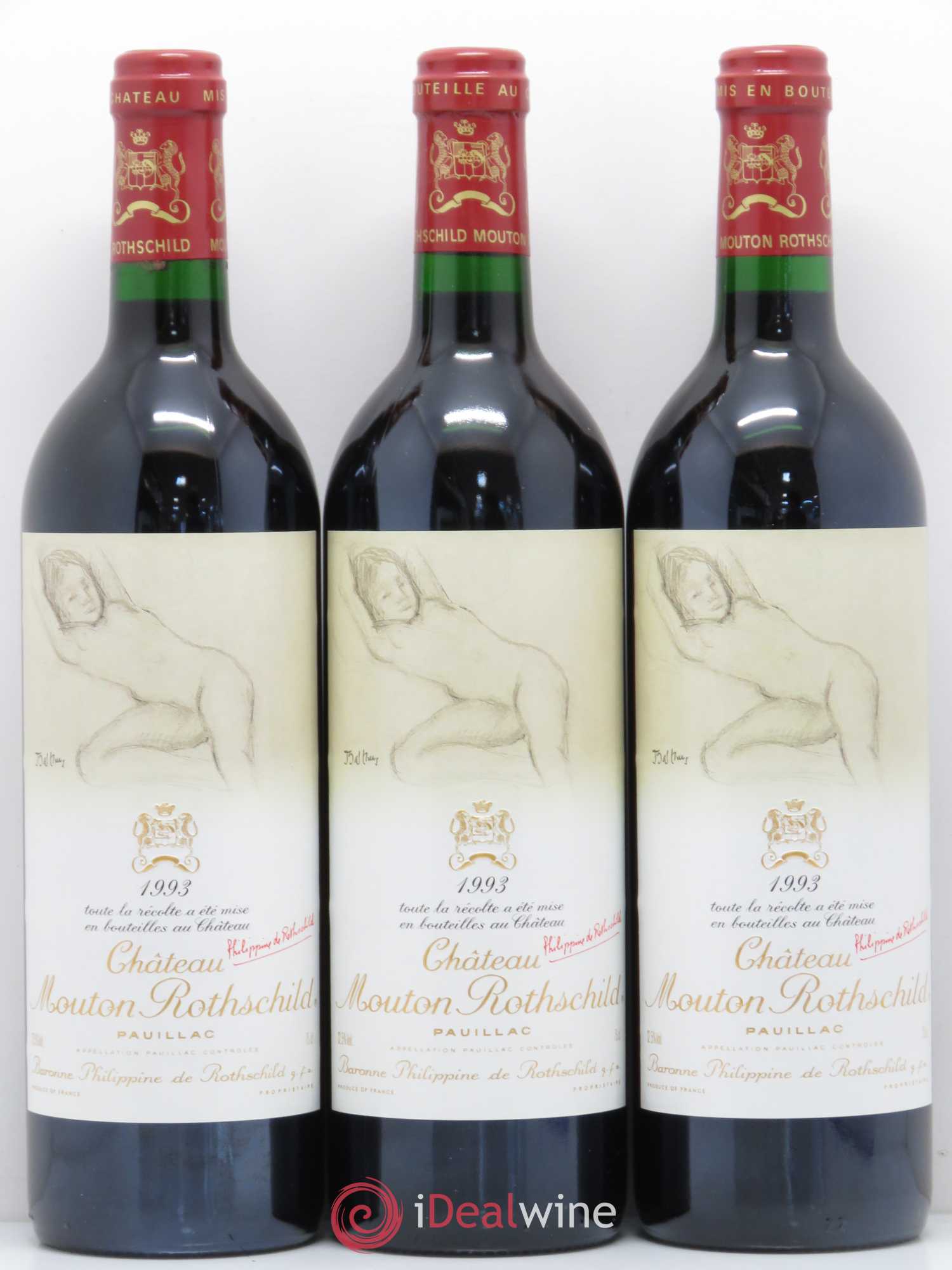 Château Mouton Rothschild 1er Grand Cru Classé 1993 - Lot de 3 bouteilles - 0