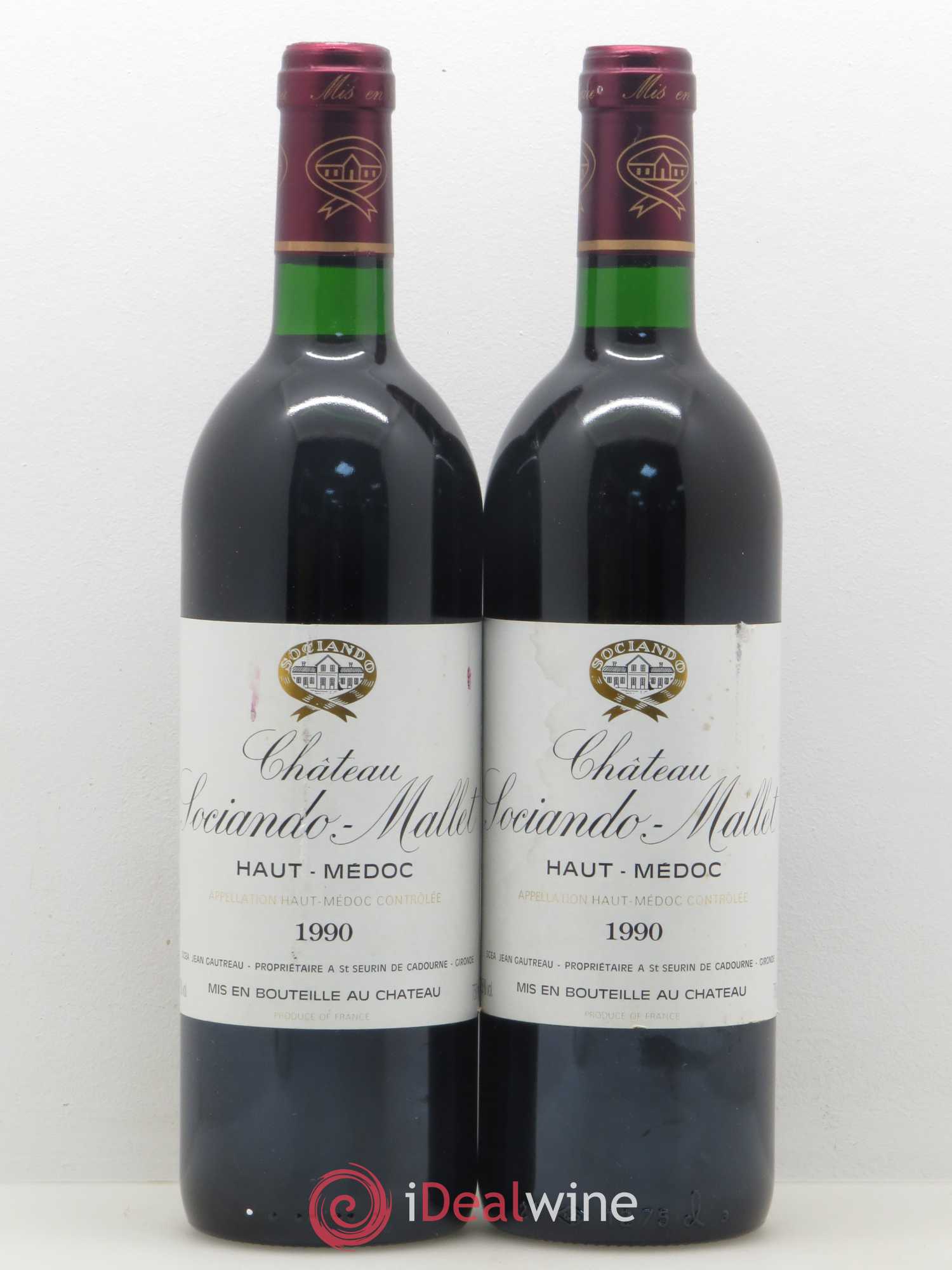 Château Sociando Mallet 1990 - Lot de 2 bouteilles - 0