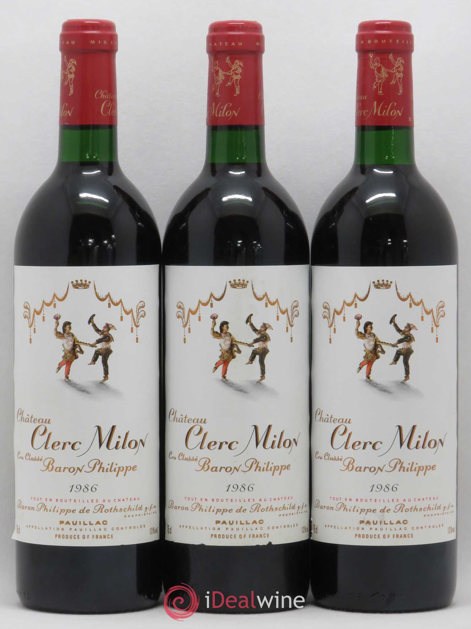 Château Clerc Milon 5ème Grand Cru Classé 1986 - Lot de 3 bouteilles - 0