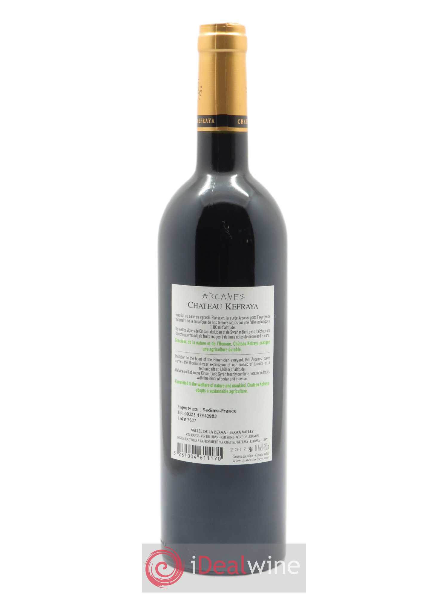 Vallée de la Békaa Château Kefraya Les Arcanes Michel de Bustros 2017 - Lot de 1 bouteille - 1