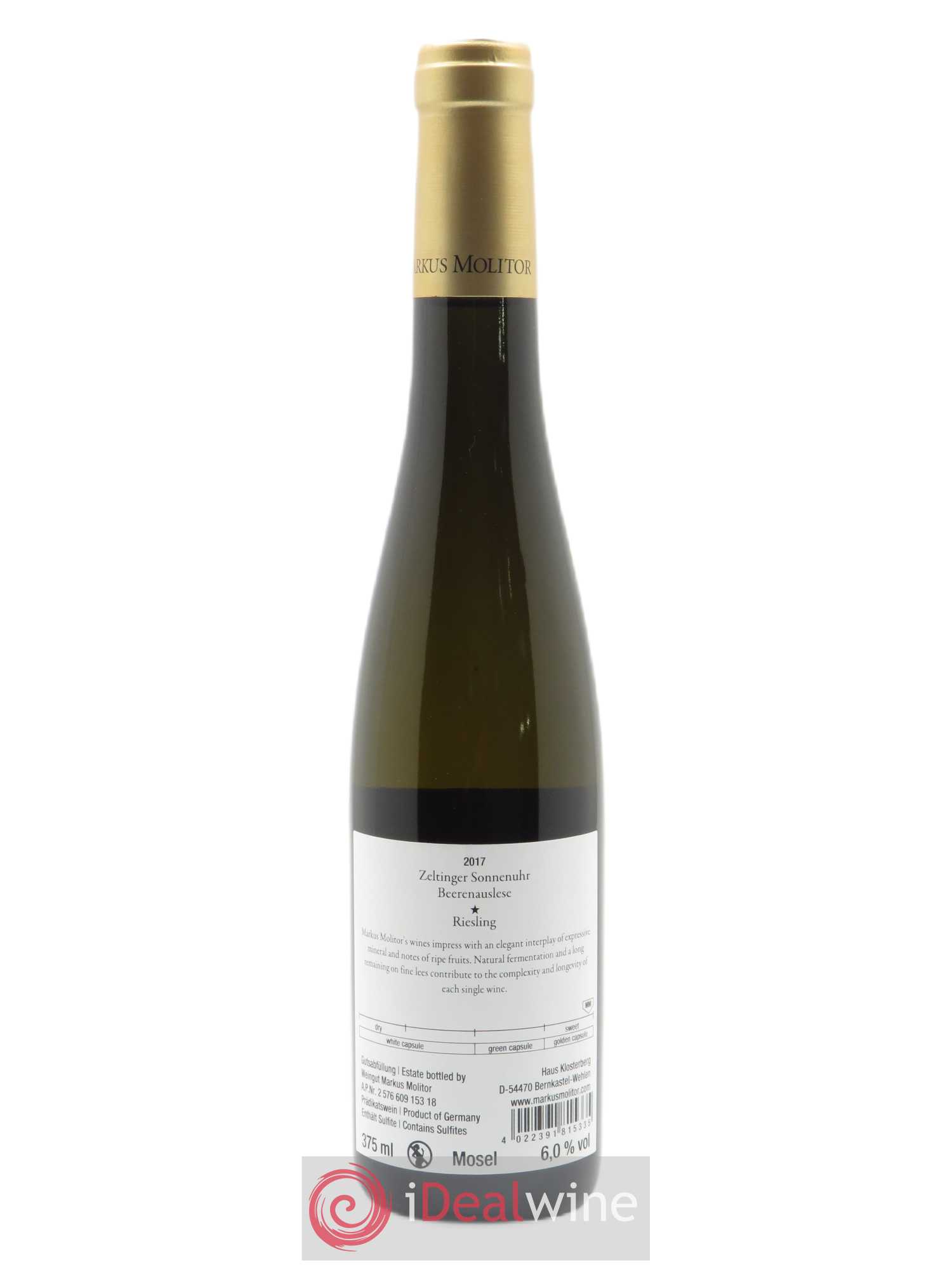 Riesling Markus Molitor Zeltinger Sonnenuhr Beerenauslese Gold Capsule° 2017 - Posten von 1 Demi-Flasche - 1