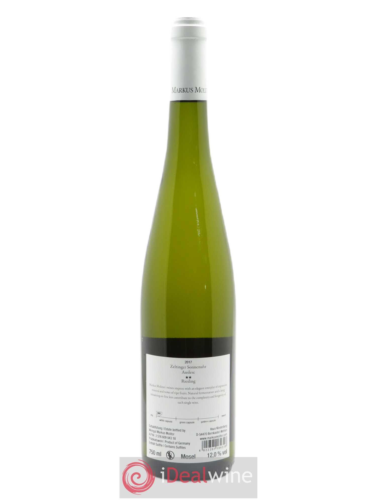 Riesling Markus Molitor Zeltinger Sonnenuhr Auslese White Capsule°° 2017 - Lot de 1 bouteille - 1
