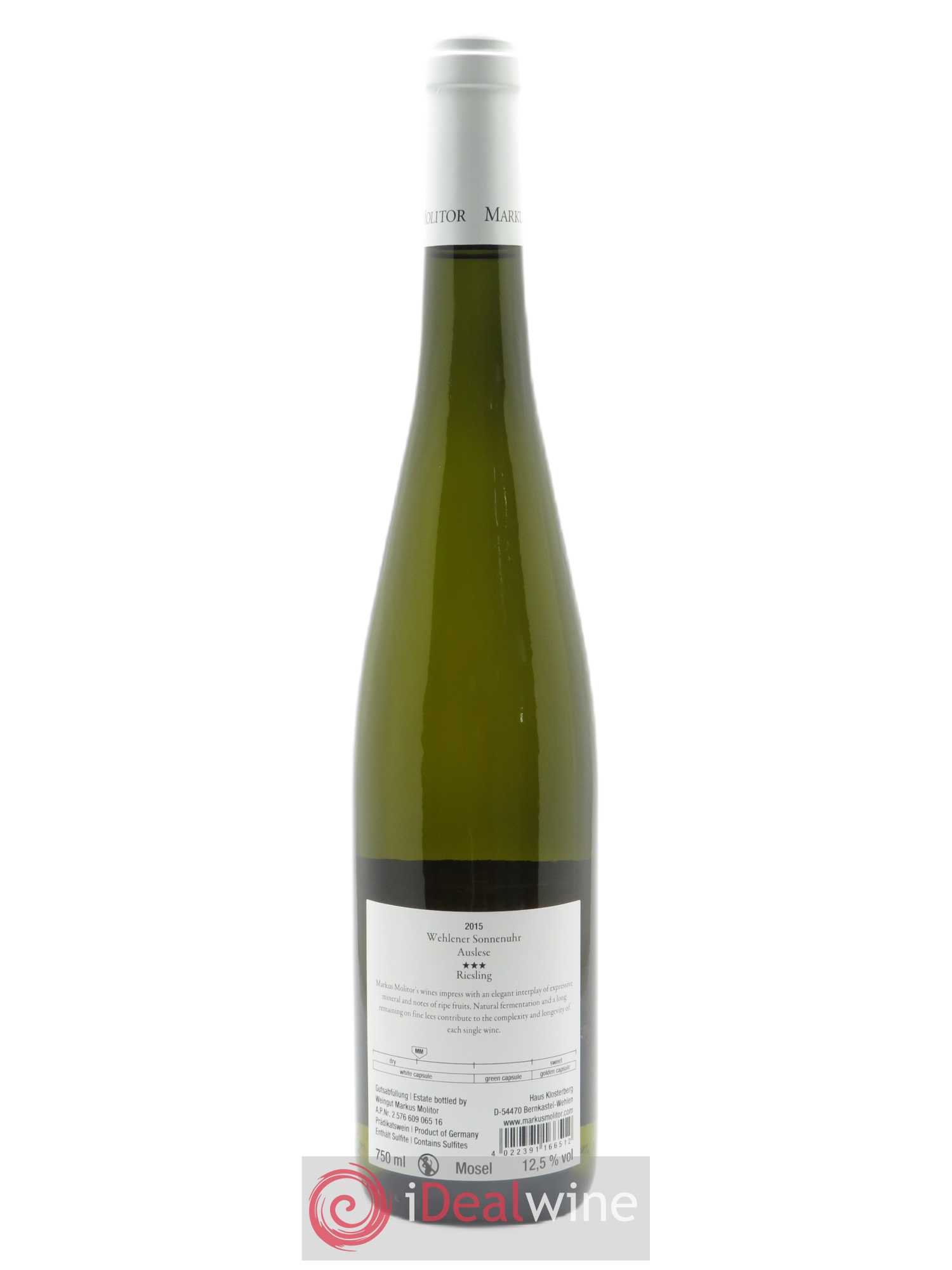 Riesling Markus Molitor Wehlener Sonnenuhr Auslese White Capsule°°° 2015 - Lot de 1 bouteille - 1