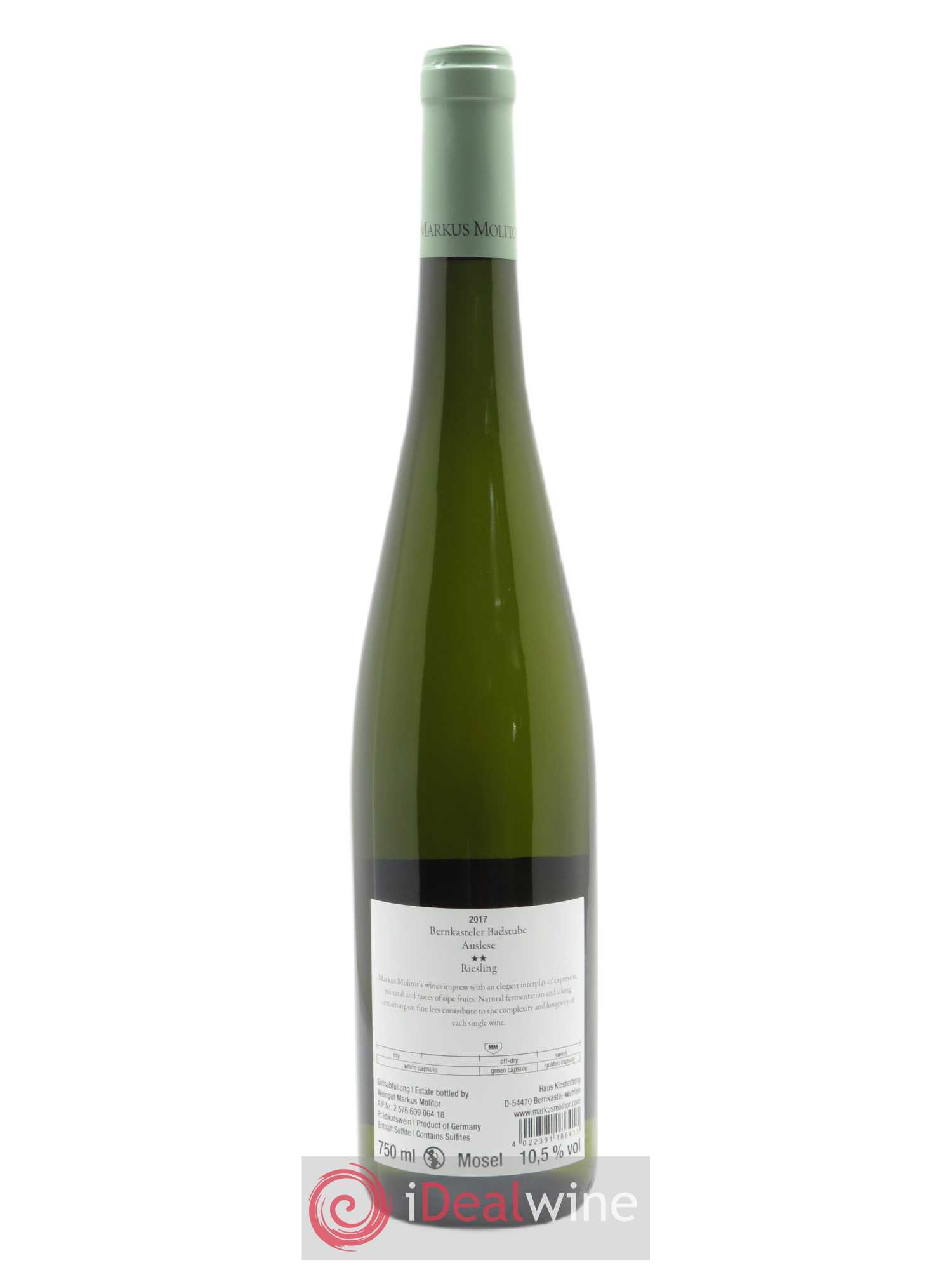 Riesling Markus Molitor Bernkasteler Badstube Auslese Green Capsule°° 2017 - Lot of 1 bottle - 1