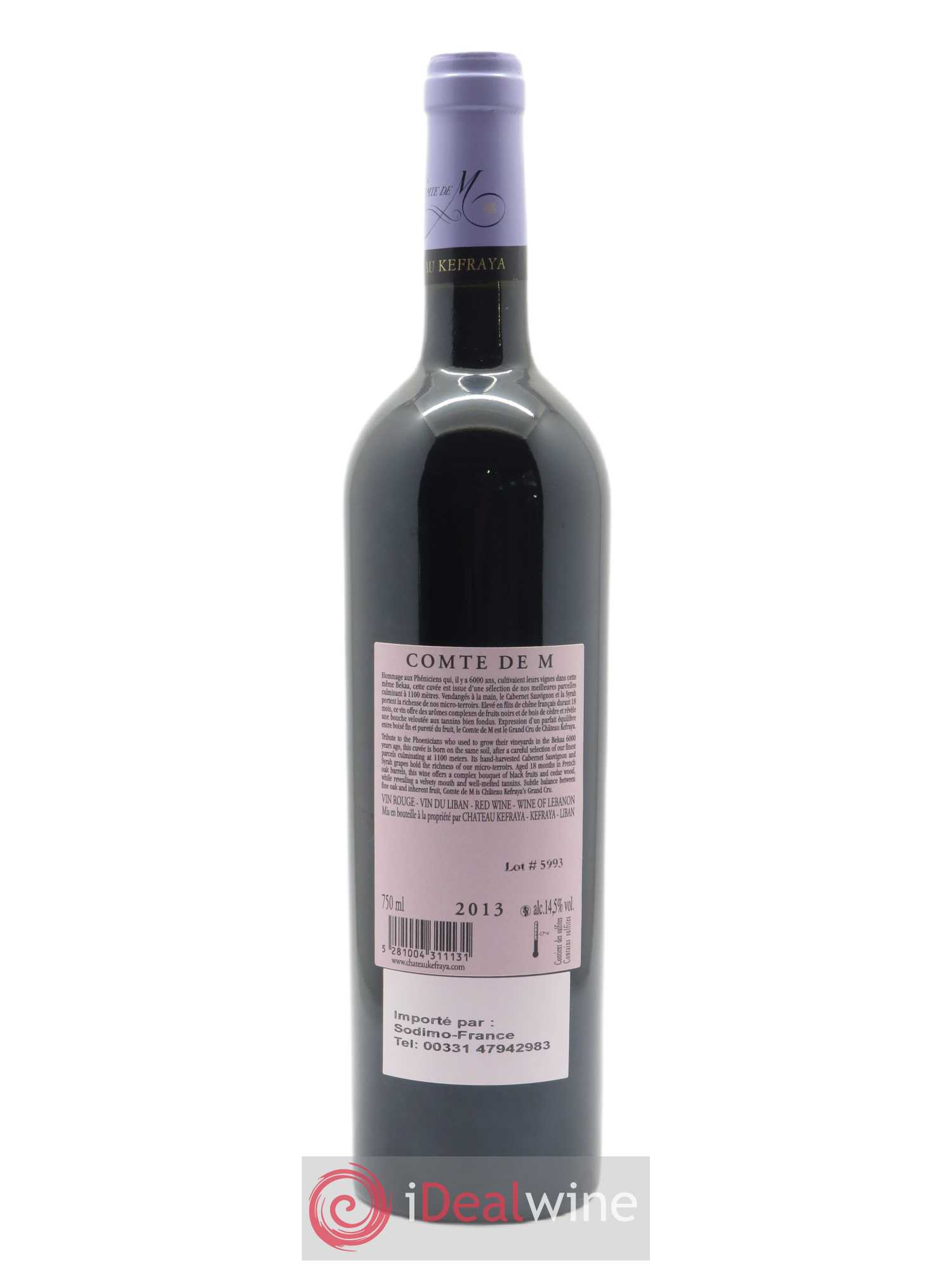 Vallée de la Békaa Château Kefraya Comte de M Michel de Bustros 2013 - Lot de 1 bouteille - 1