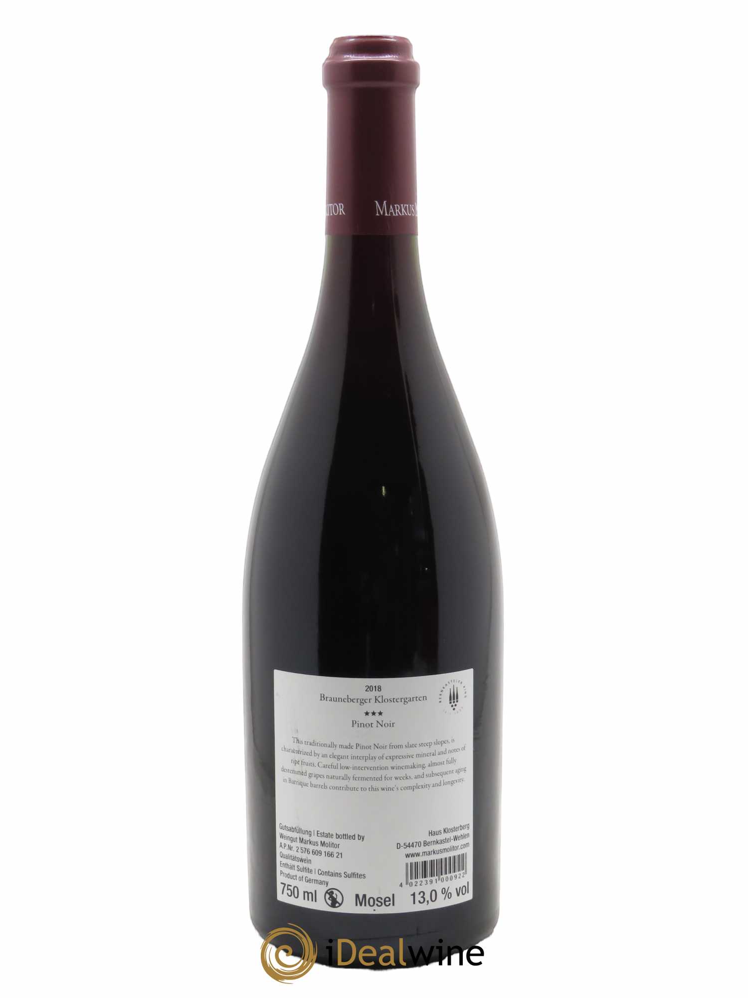 Pinot Noir Markus Molitor Brauneberger Klostergarten °°° 2018 - Lot de 1 bouteille - 1