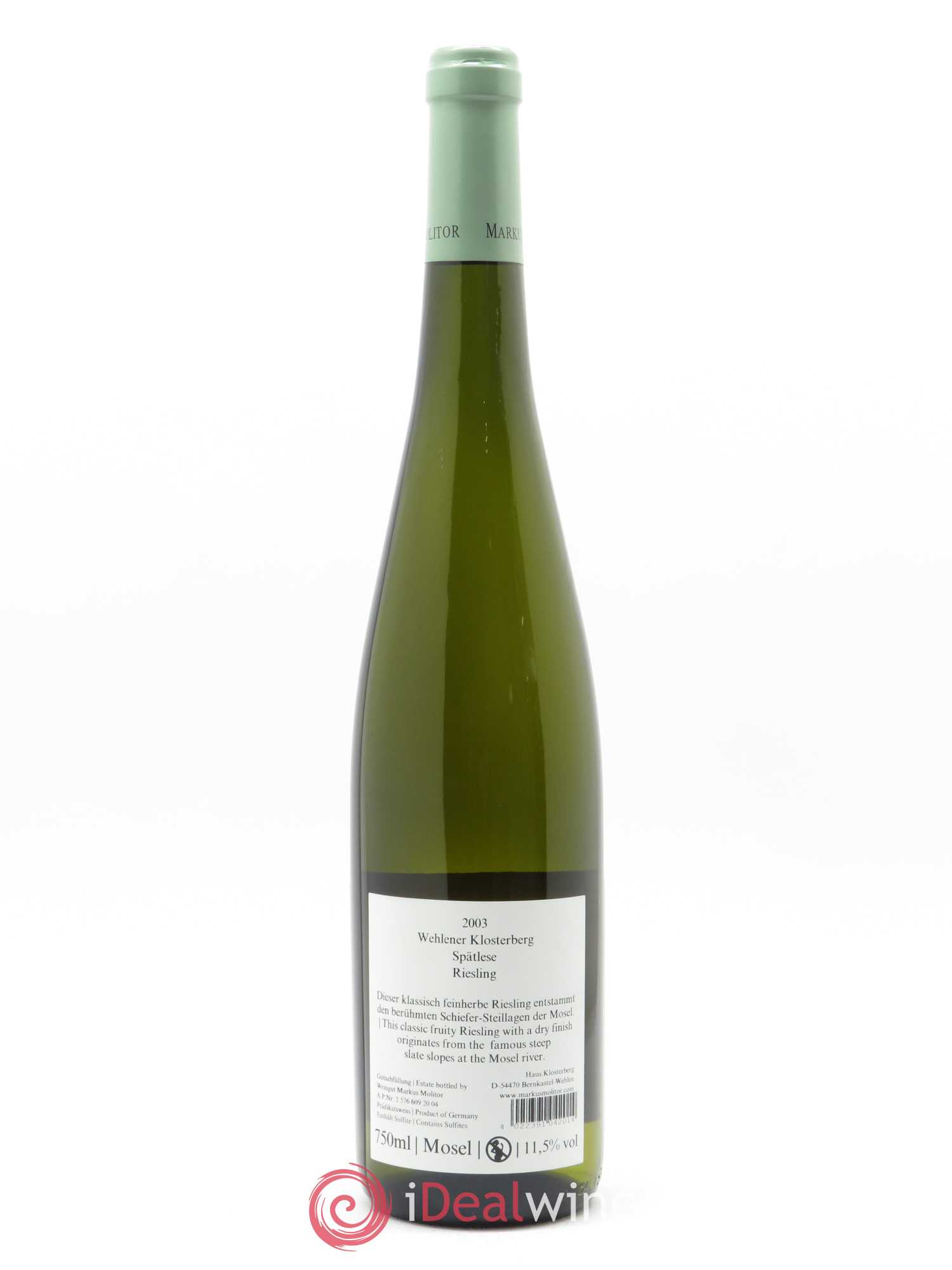 Riesling Markus Molitor Kabinett GRC Wehlener Klosterberg 2003 - Lot de 1 bouteille - 1