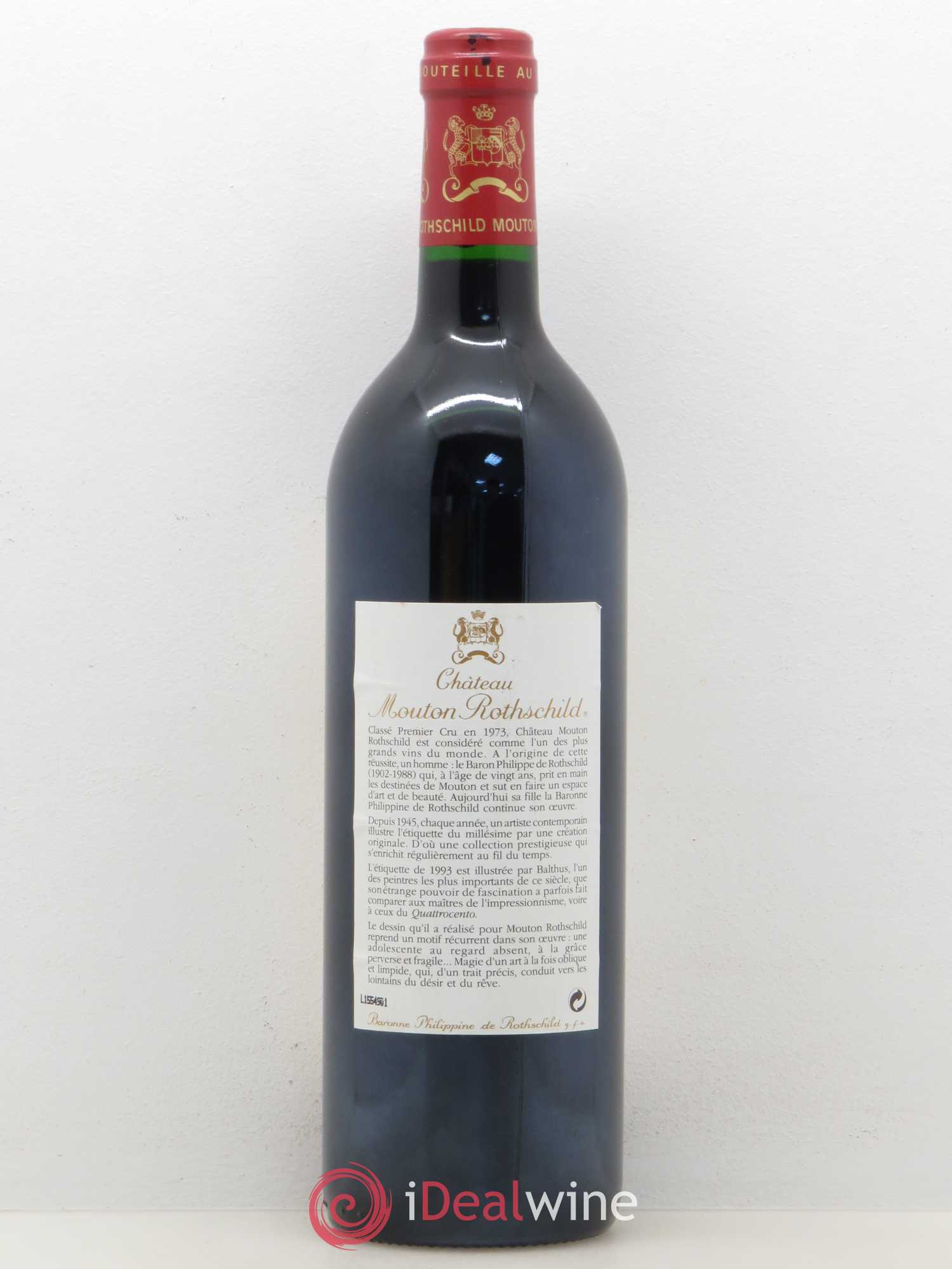 Château Mouton Rothschild 1er Grand Cru Classé 1993 - Lot de 1 bouteille - 1