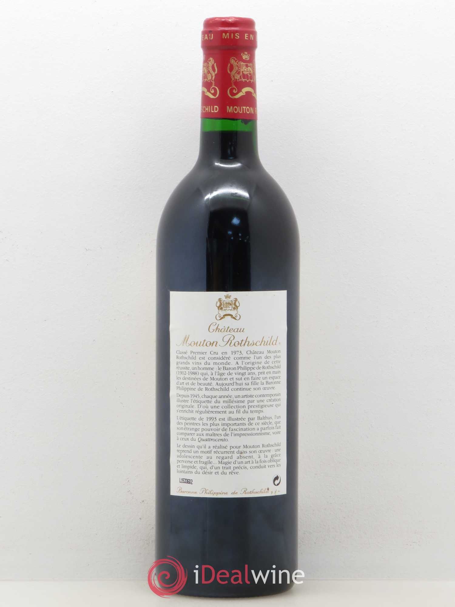 Château Mouton Rothschild 1er Grand Cru Classé 1993 - Lot de 1 bouteille - 1