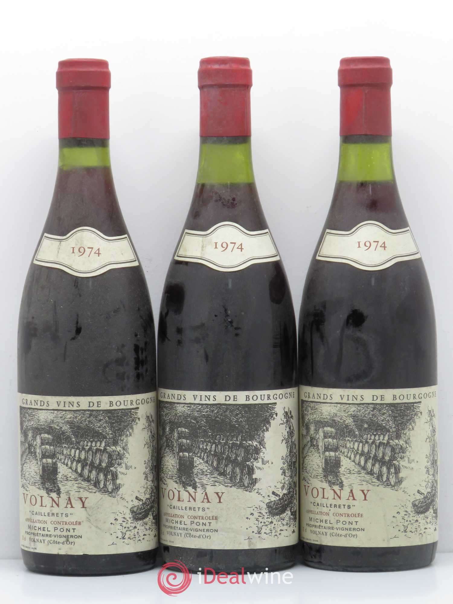 Volnay 1er Cru Caillerets Domaine Michel Pont 1974 - Lot de 3 bouteilles - 0