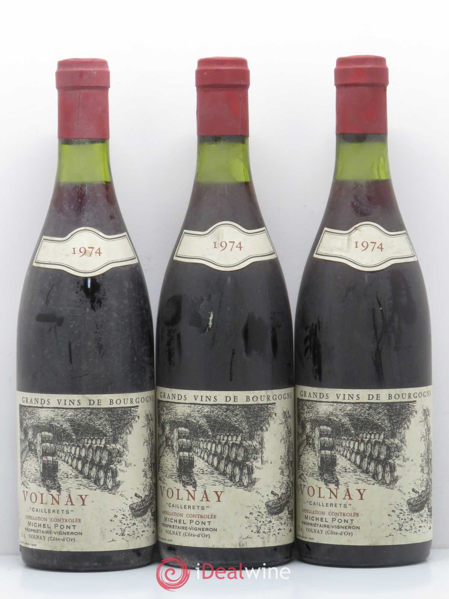 Volnay 1er Cru Caillerets Domaine Michel Pont 1974 - Lot de 3 bouteilles - 0