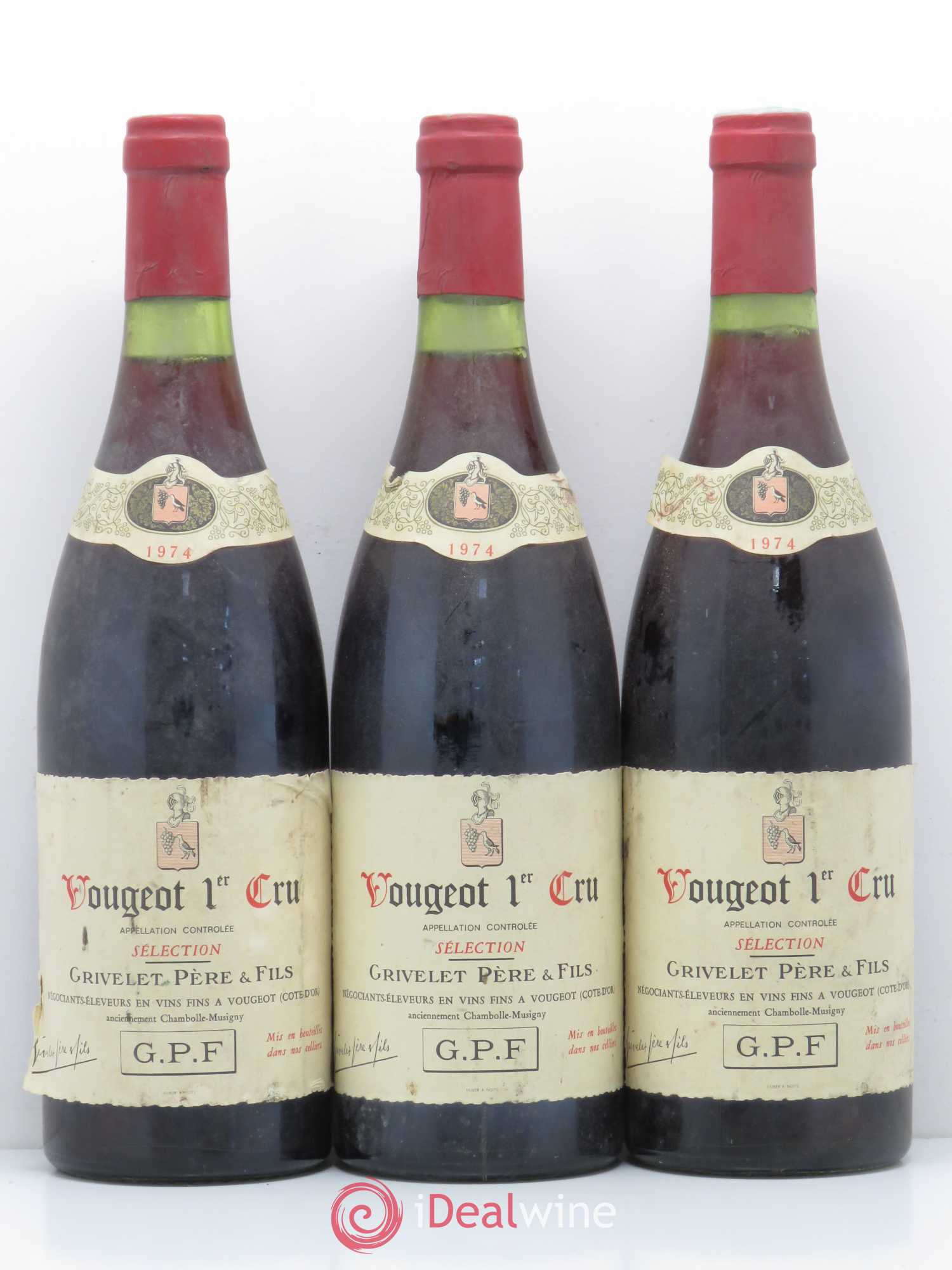 Vougeot 1er Cru Sélection Grivelet 1974 - Lot de 3 bouteilles - 0