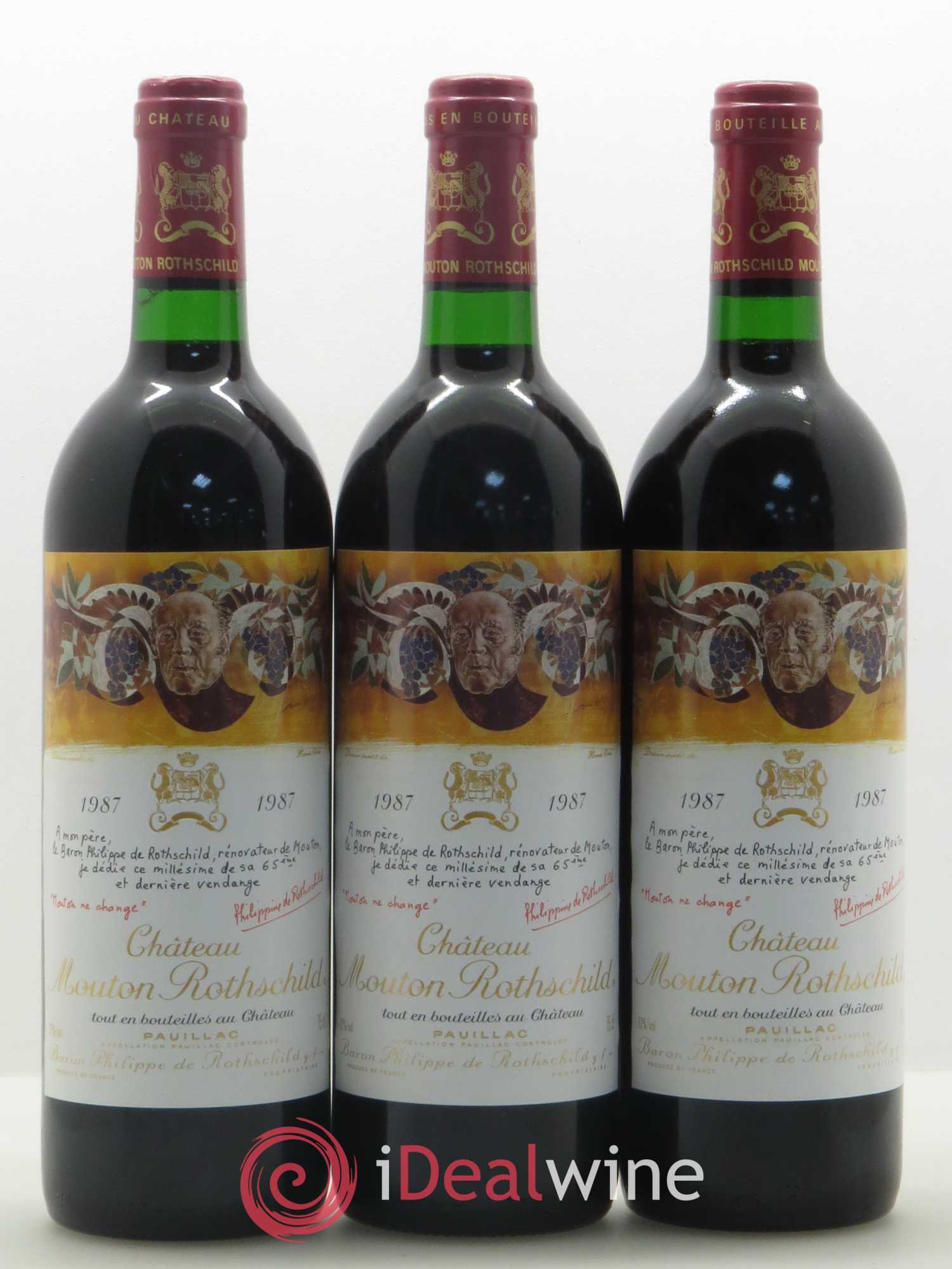 Château Mouton Rothschild 1er Grand Cru Classé 1987 - Lot de 3 bouteilles - 0