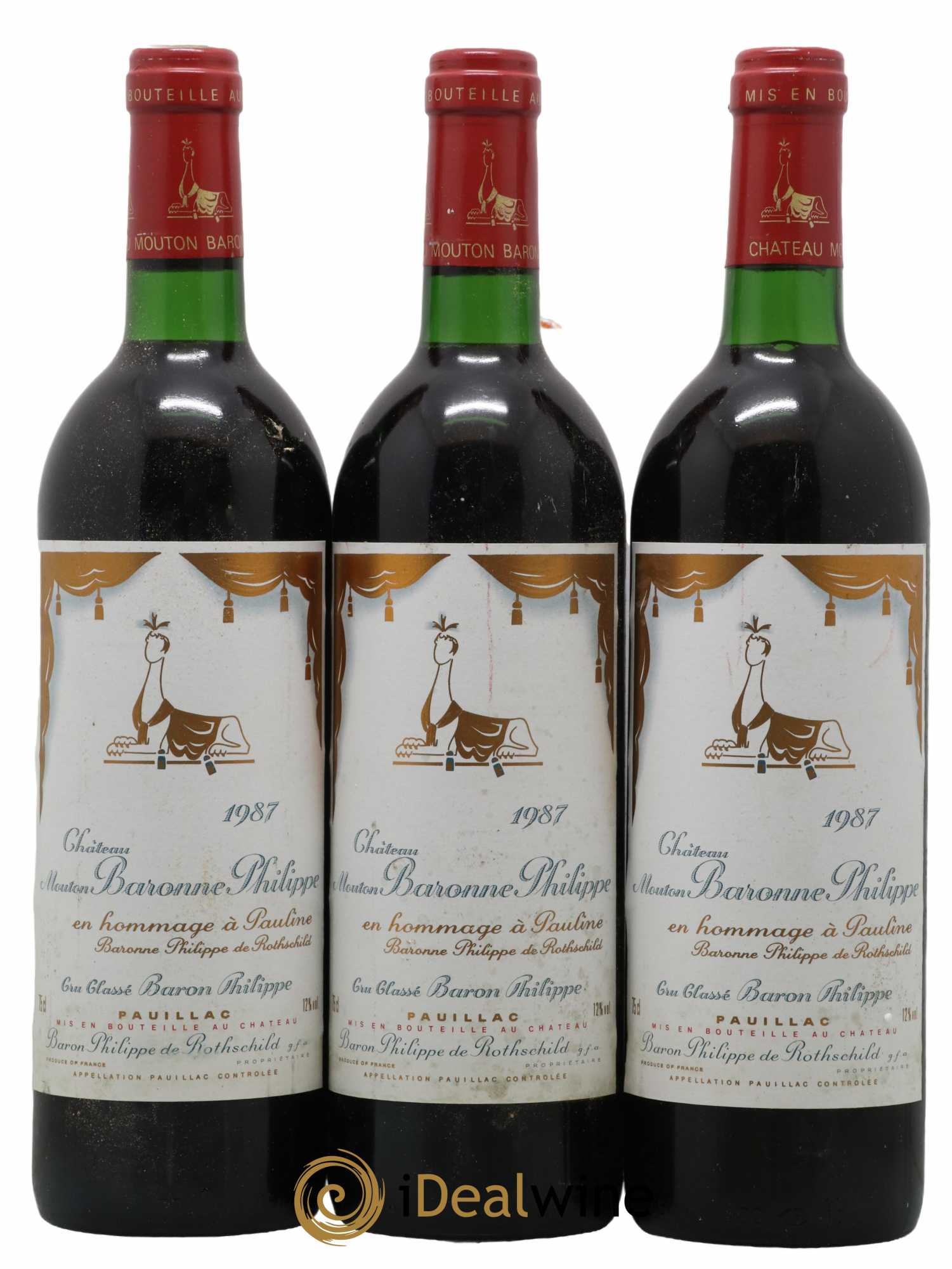 Château d' Armailhac - Mouton Baron(ne) Philippe 5ème Grand Cru Classé 1987 - Lot de 3 bouteilles - 0