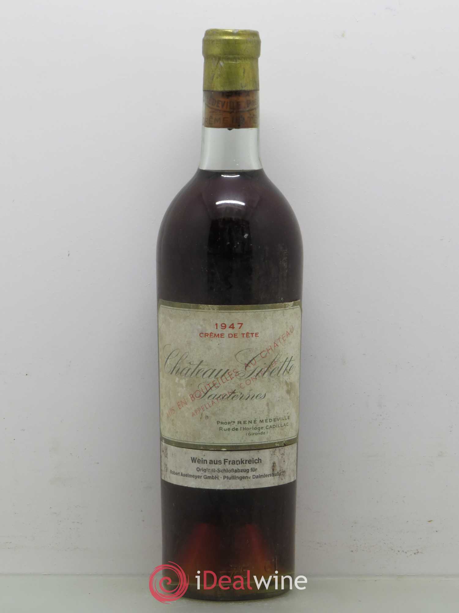 Château Gilette - Crème de Tête (senza prezzo di riserva) 1947 - Lotto di 1 bottiglia - 0
