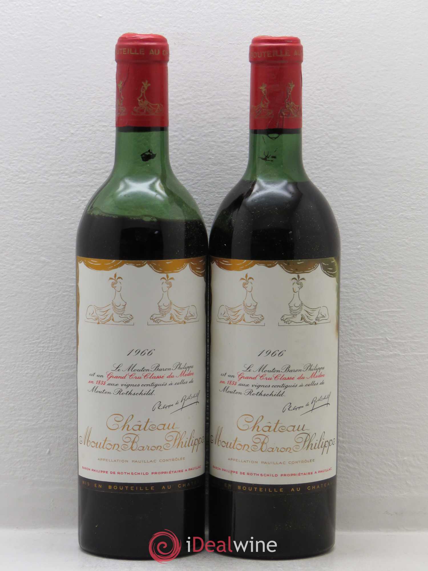 Château d' Armailhac - Mouton Baron(ne) Philippe 5ème Grand Cru Classé 1966 - Lot de 2 bouteilles - 0