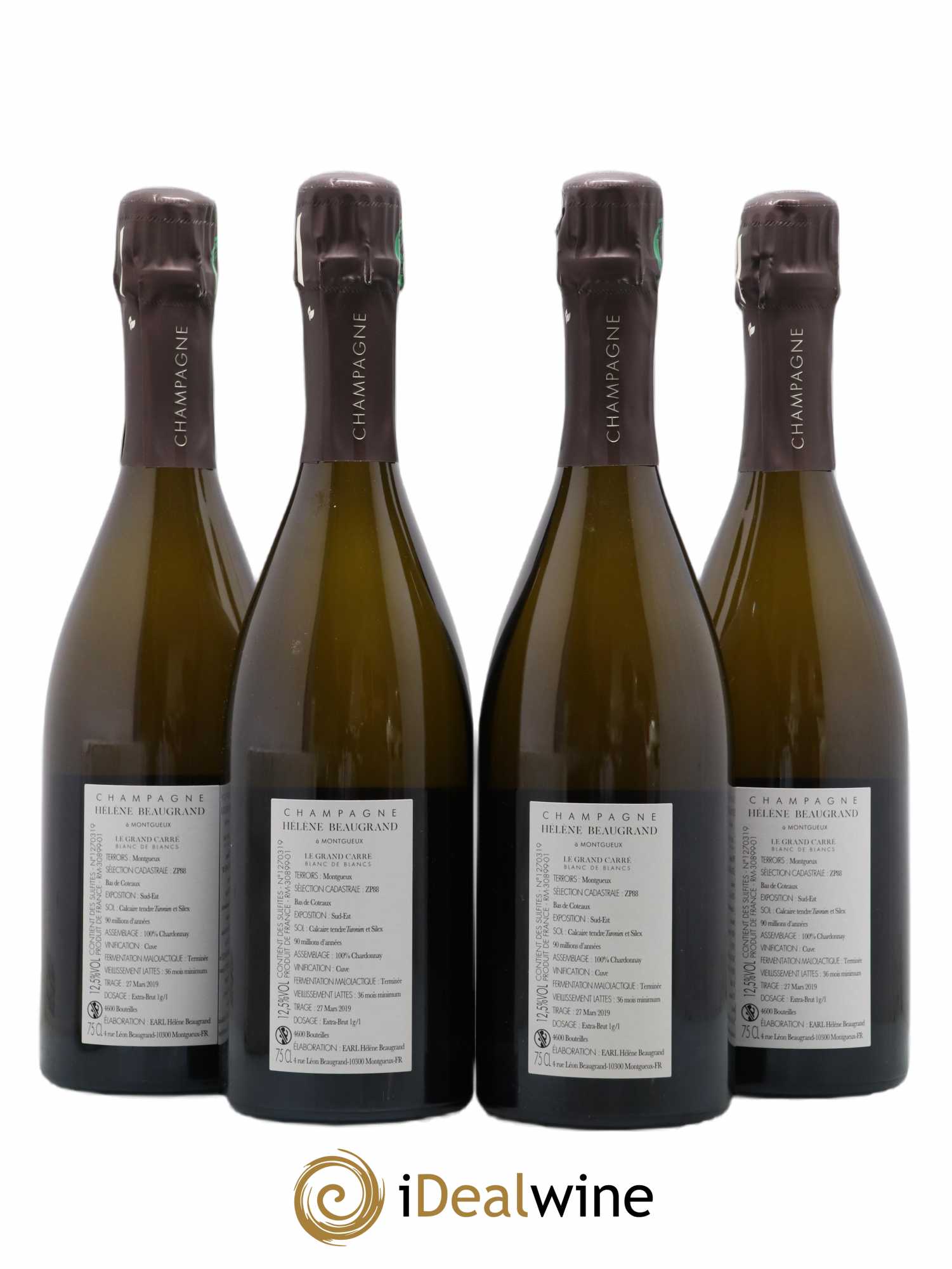 Champagne Le Grand Carré Blanc de Blancs Domaine Hélène Beaugrand - Lot de 4 bouteilles - 1