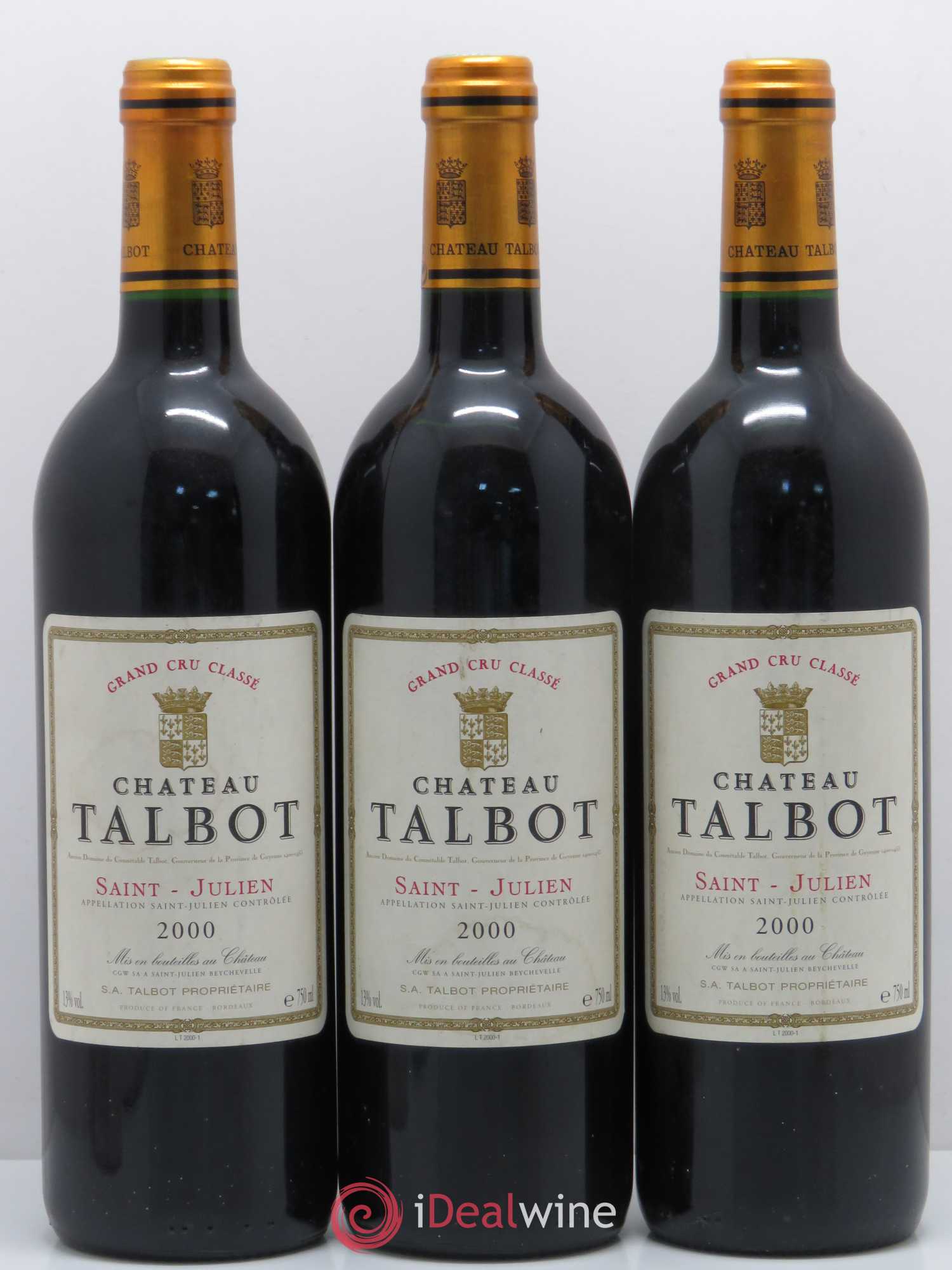 Château Talbot 4ème Grand Cru Classé 2000 - Lot de 3 bouteilles - 0