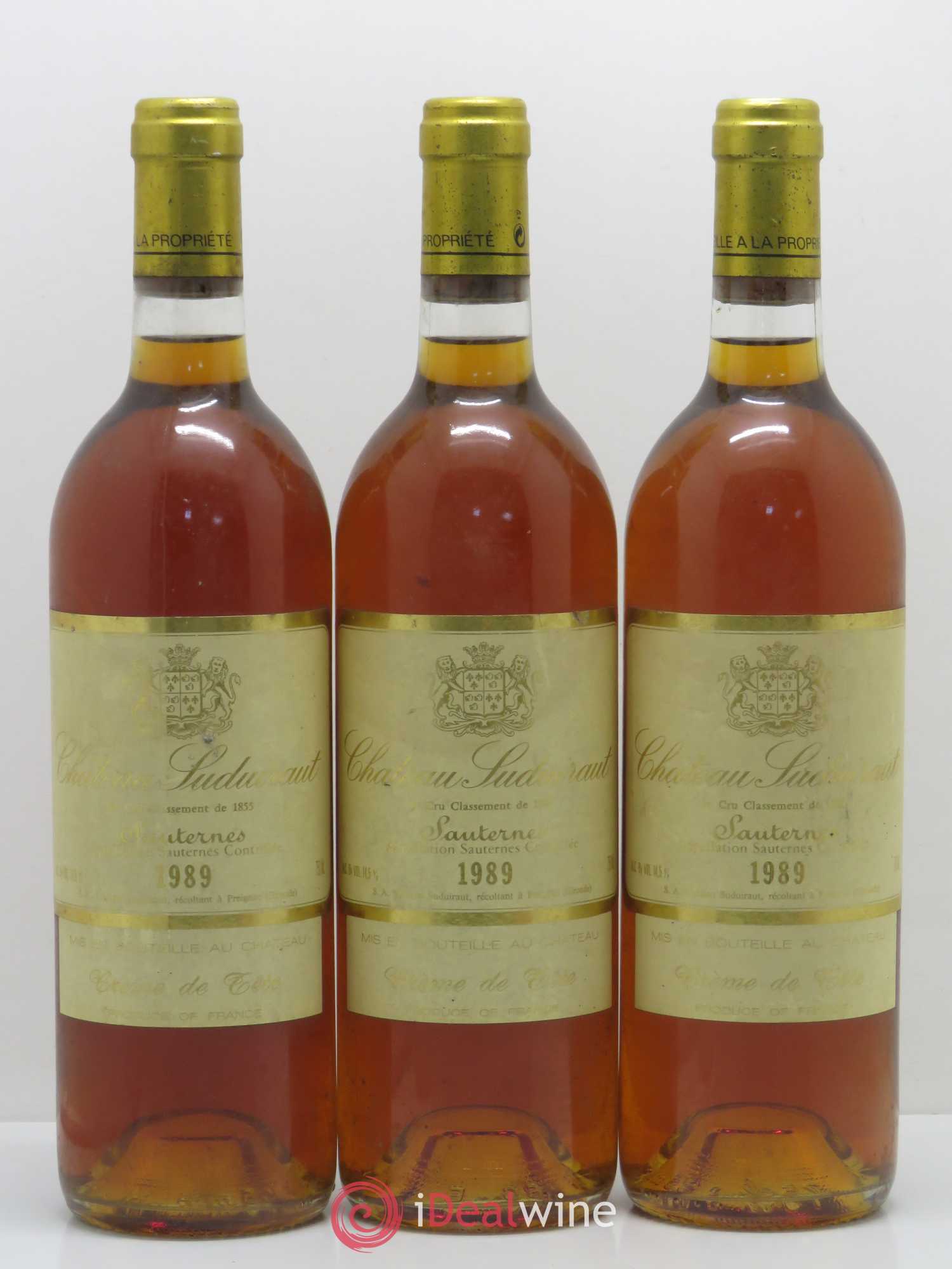 Château Suduiraut Crème de Tête 1er Grand Cru Classé 1989 - Lotto di 3 bottiglie - 0
