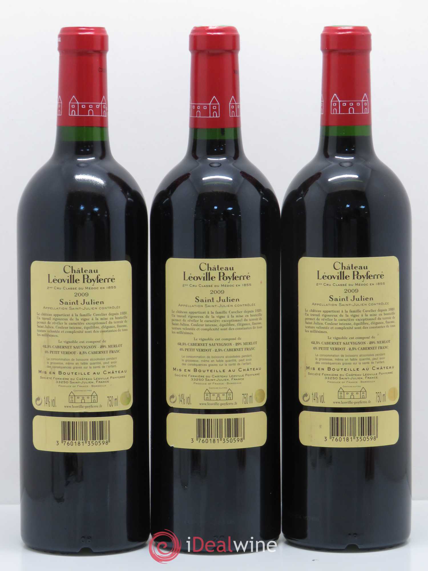 Château Léoville Poyferré 2ème Grand Cru Classé 2009 - Lot de 3 bouteilles - 1
