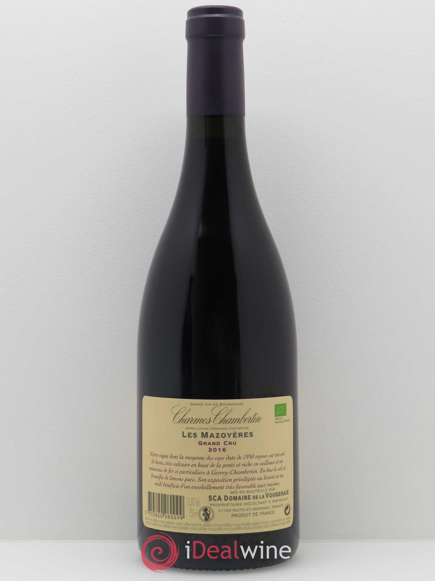 Charmes-Chambertin Grand Cru Les Mazoyères La Vougeraie 2016 - Lot de 1 bouteille - 1