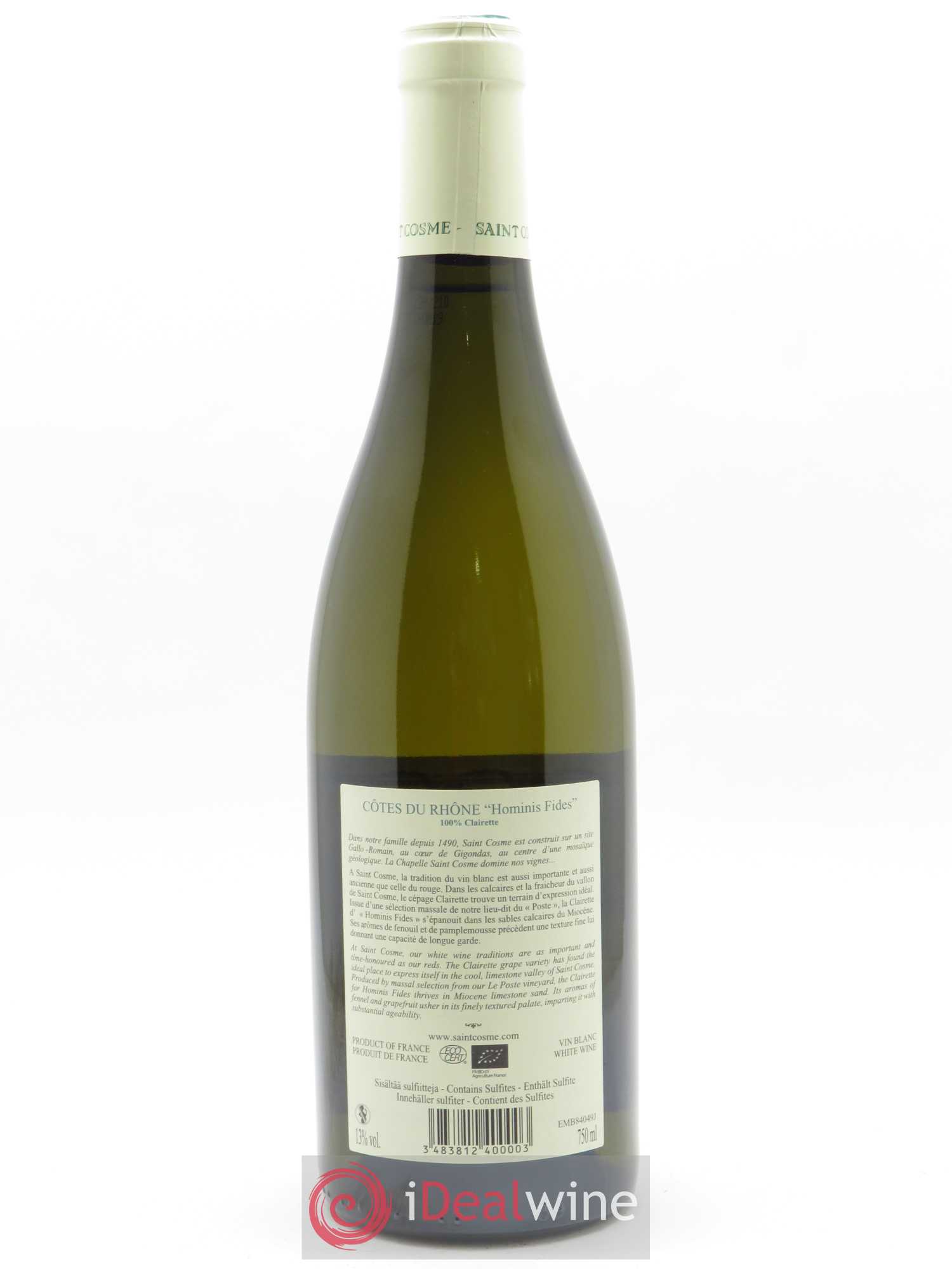 Côtes-du-Rhône Hominis Fides Saint Cosme 2019 - Lot de 1 bouteille - 1