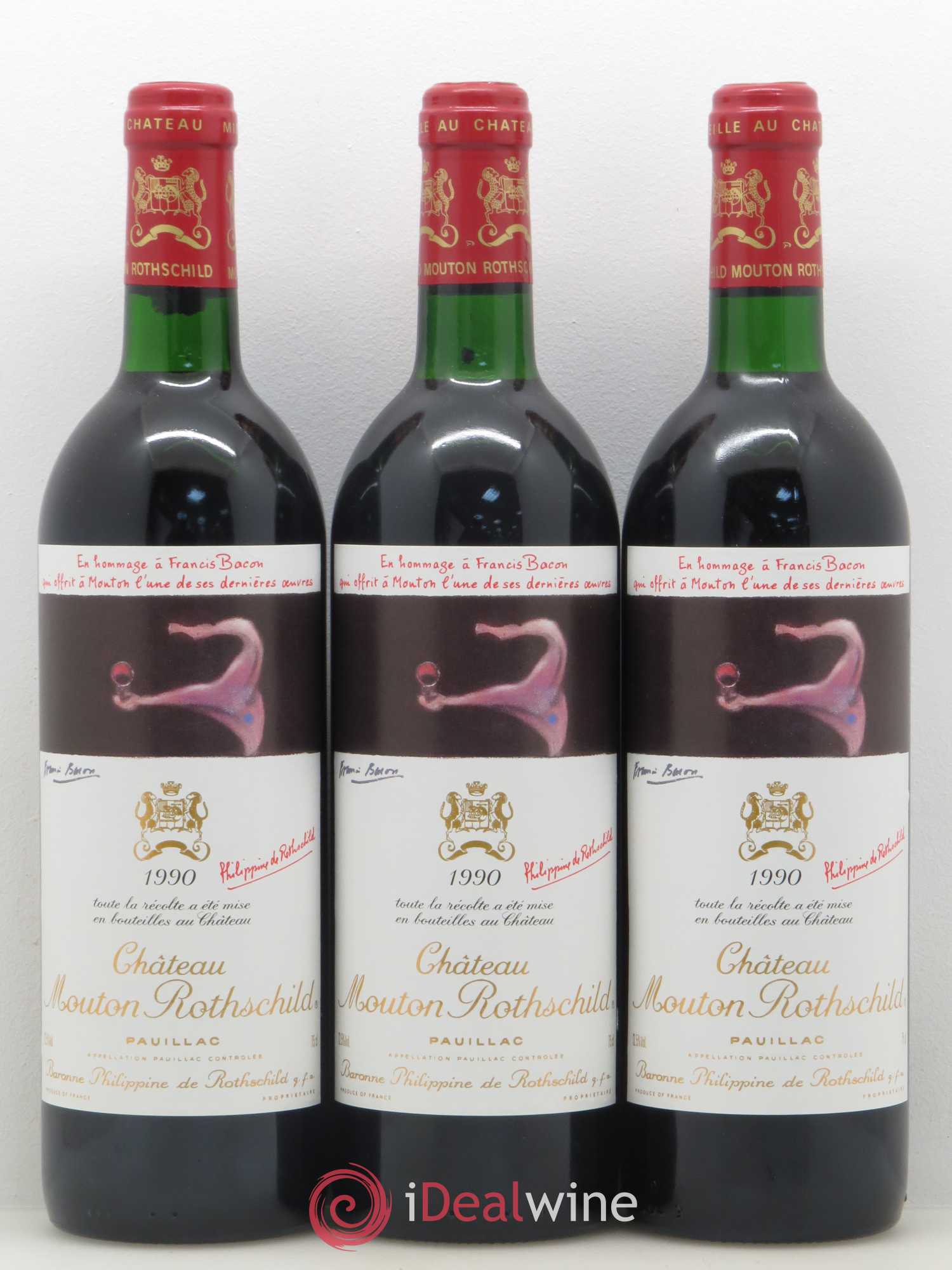 Château Mouton Rothschild 1er Grand Cru Classé 1990 - Lot de 3 bouteilles - 0
